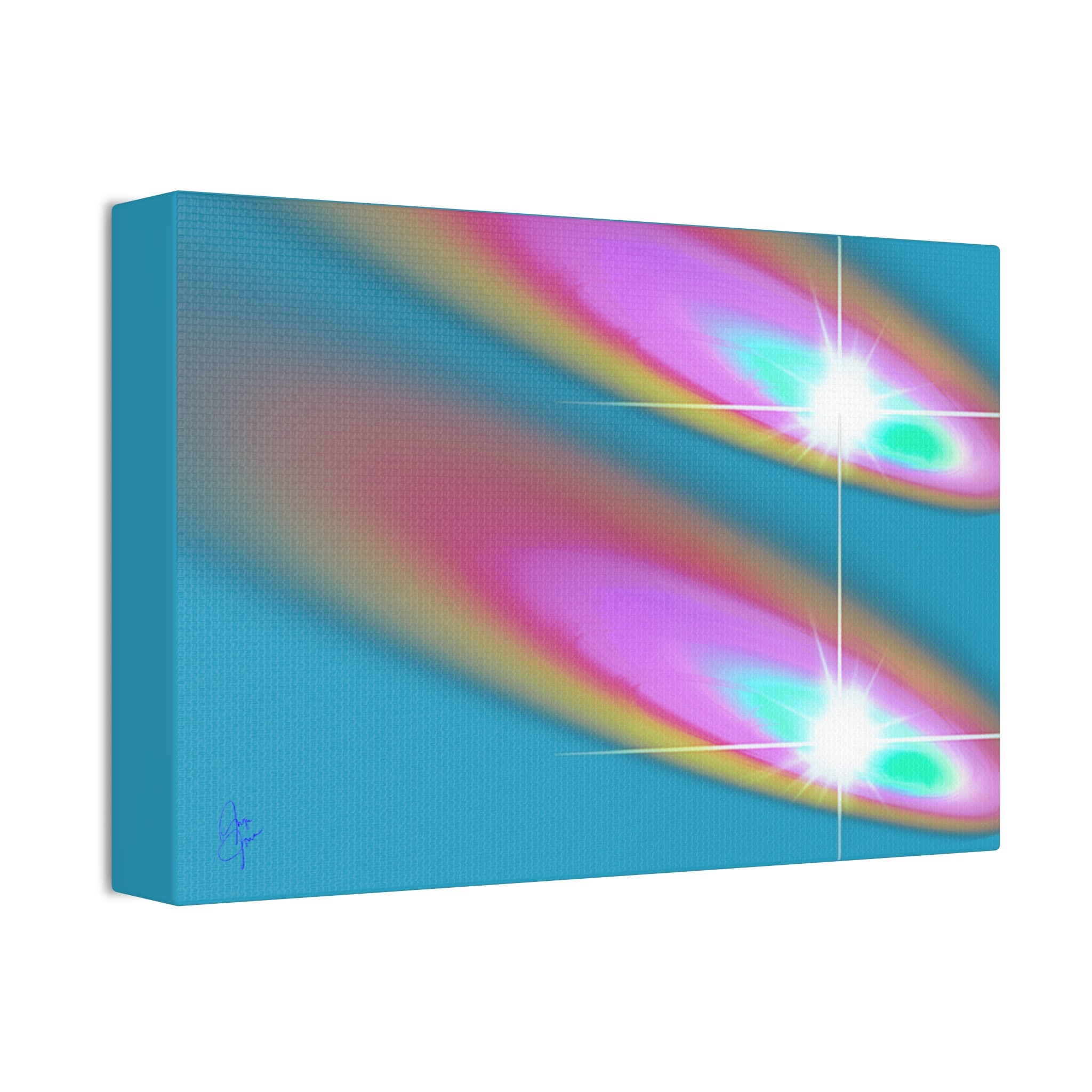 Abstract Neon Comet Canvas — Vibrant Turquoise & Pink Stretched Wall Art (1.5" Depth)