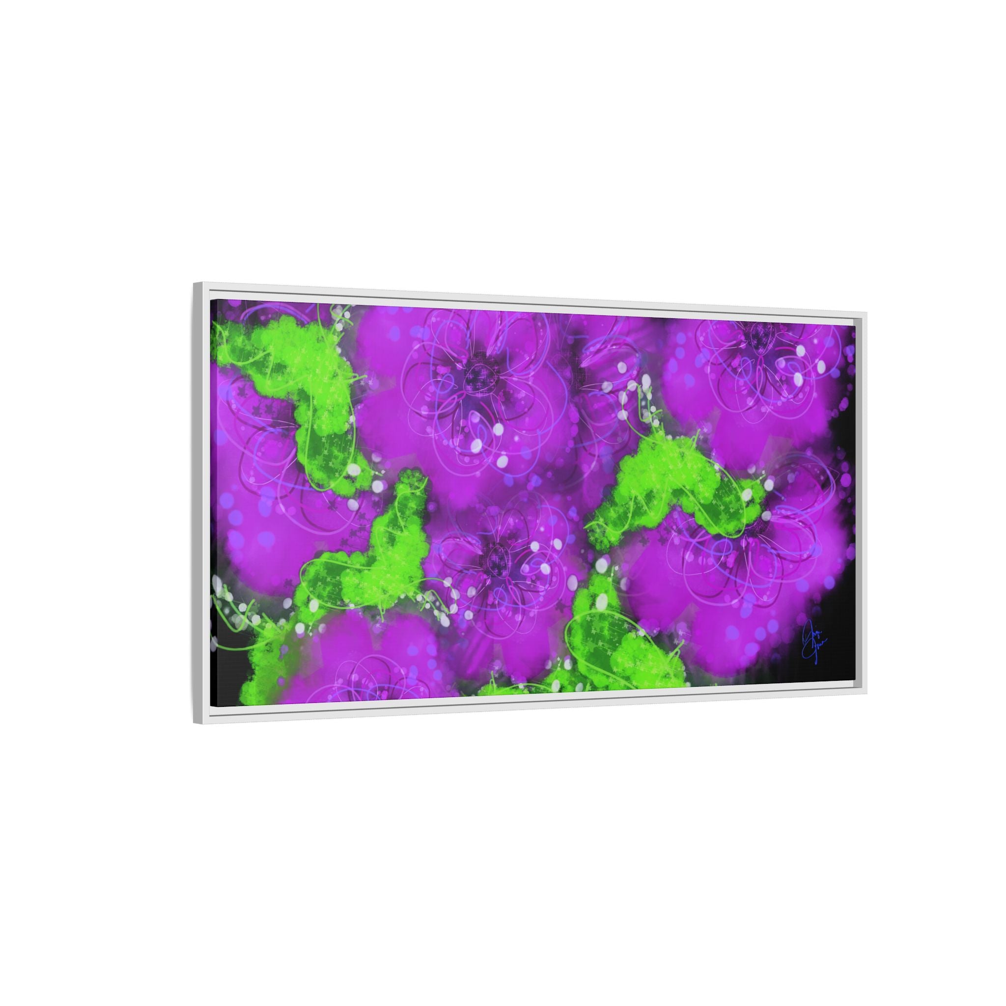 Framed Floral Canvas Print — Matte Multi-Color Blooms Wall Art