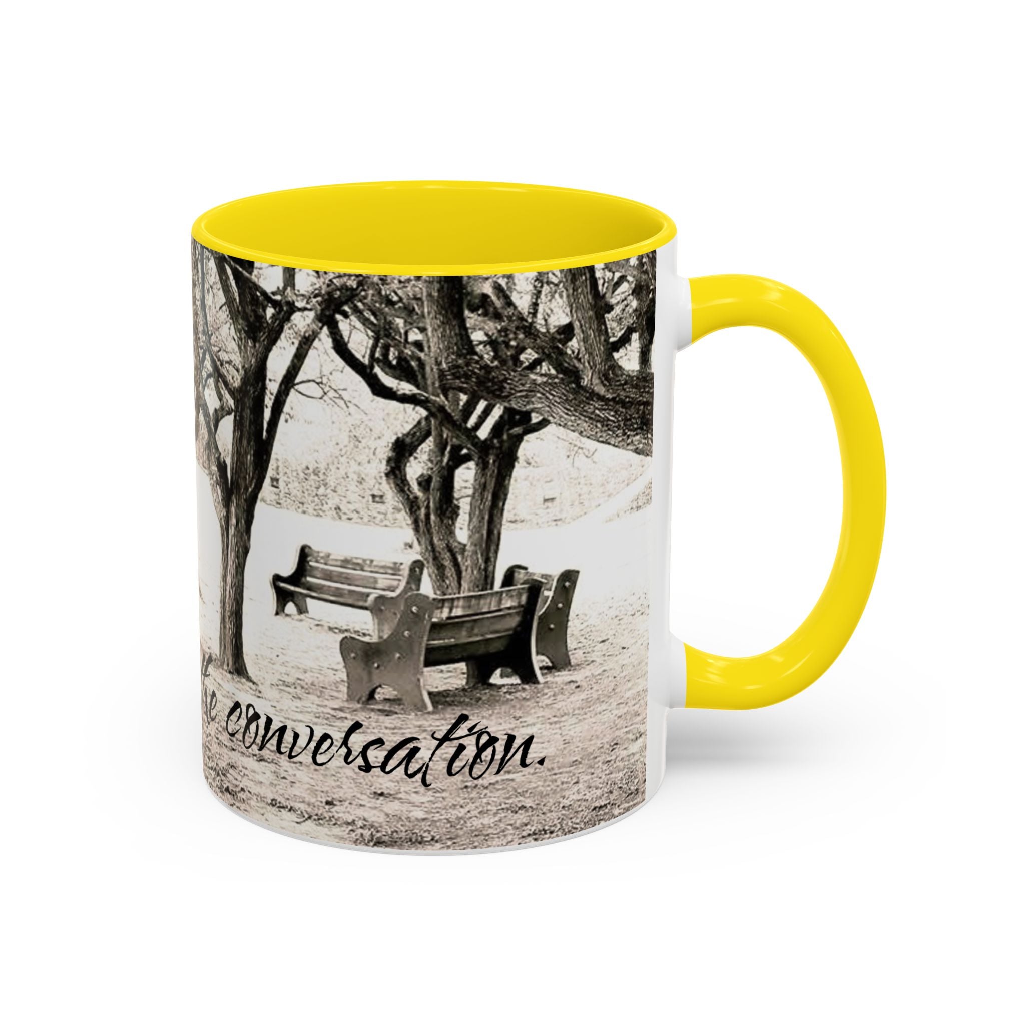 Conversation Bench Coffee Mug — 'I'll Join the Conversation' Accent Ceramic Mug
