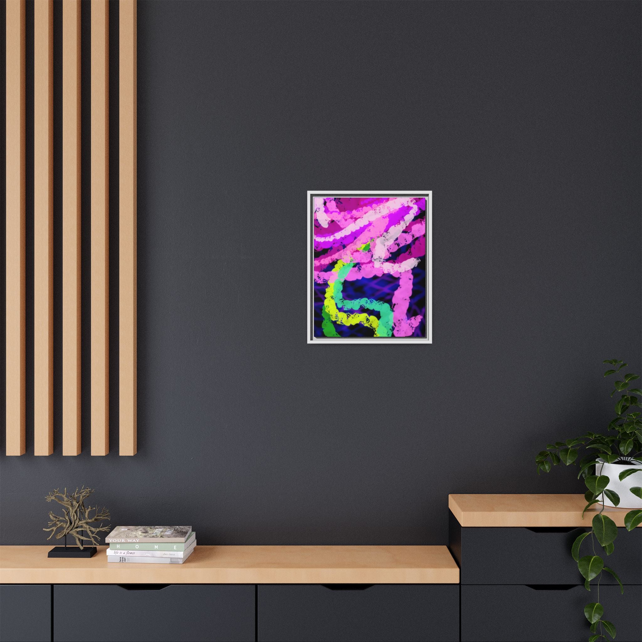 Framed Matte Canvas - Neon Rose Abstract Wall Art