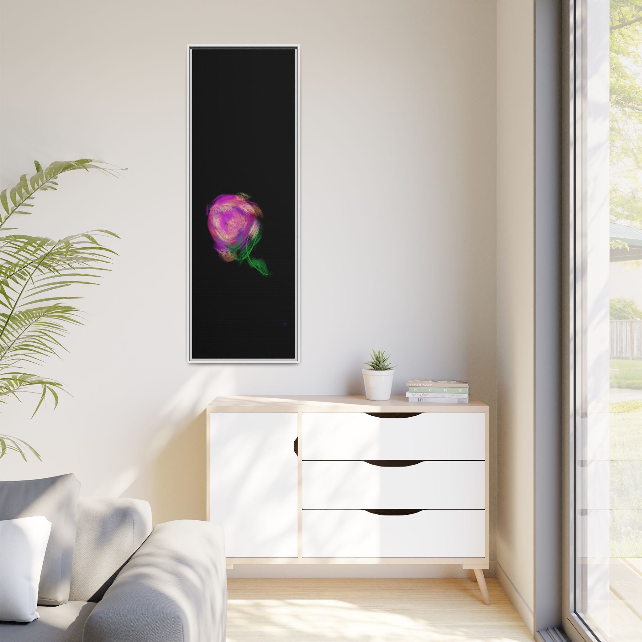 Abstract Rose Swirl Matte Framed Canvas — Multicolor Floral Wall Art