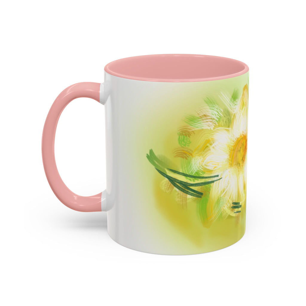 Sunlit Daisy Accent Coffee Mug — Yellow Floral 11/15oz