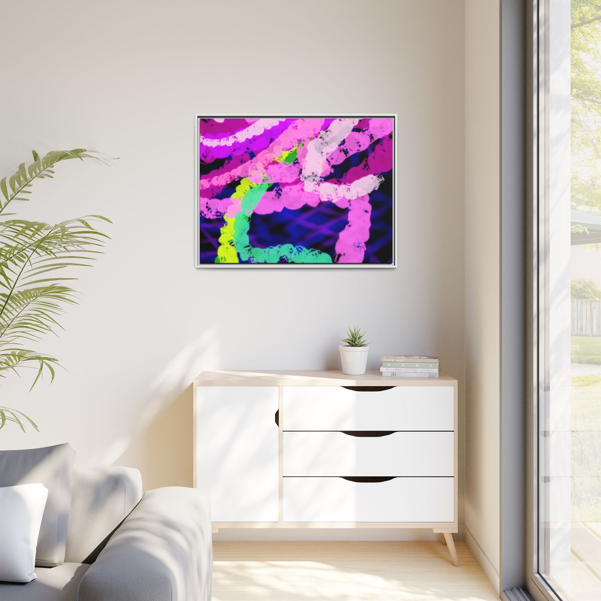 Framed Matte Canvas - Neon Rose Abstract Wall Art