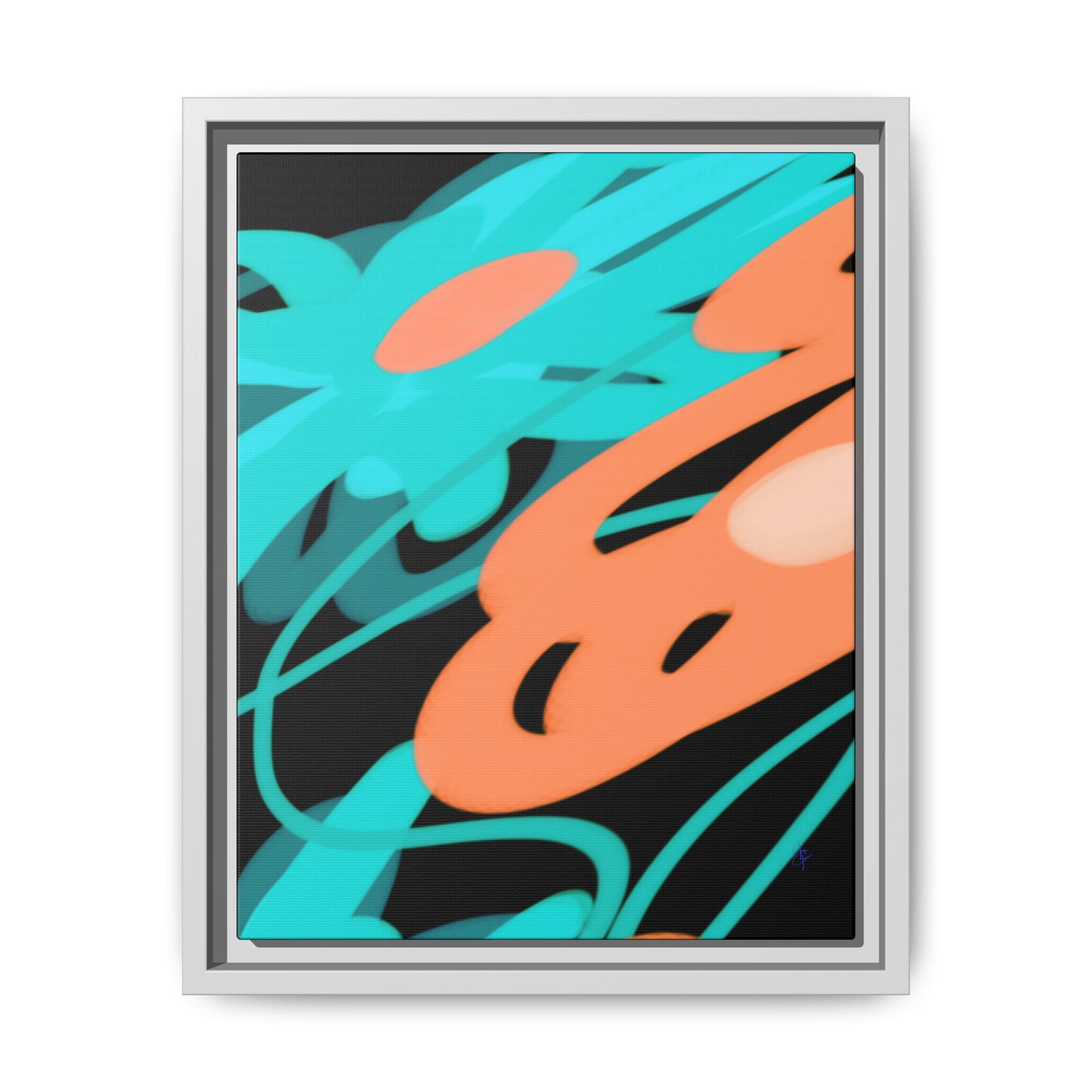 Abstract Teal & Coral Splash Framed Canvas
