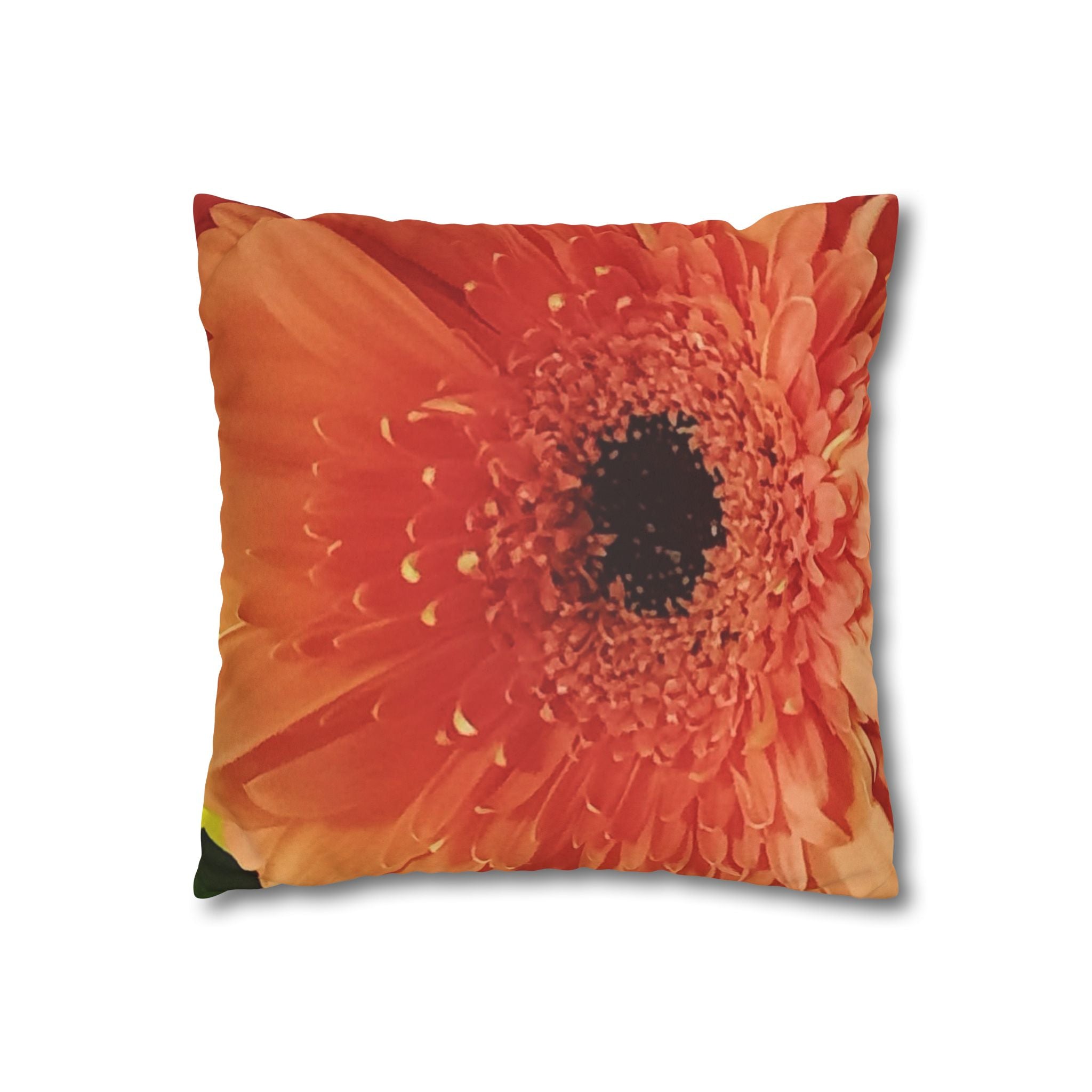 Floral Faux Suede Pillowcase — Yellow & Peach Daisy Accent Cushion Cover