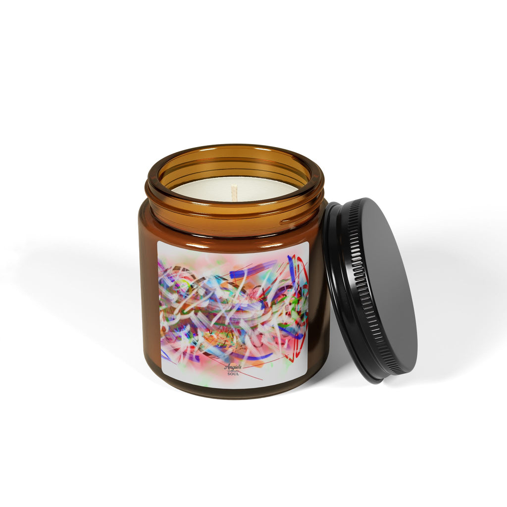 Soy Candle — Amber Jar with Colorful Abstract Art Label