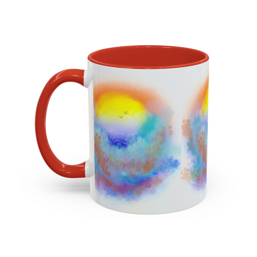 Sunrise Watercolor Accent Coffee Mug — Colorful Ocean Sunrise Art (11/15 oz)