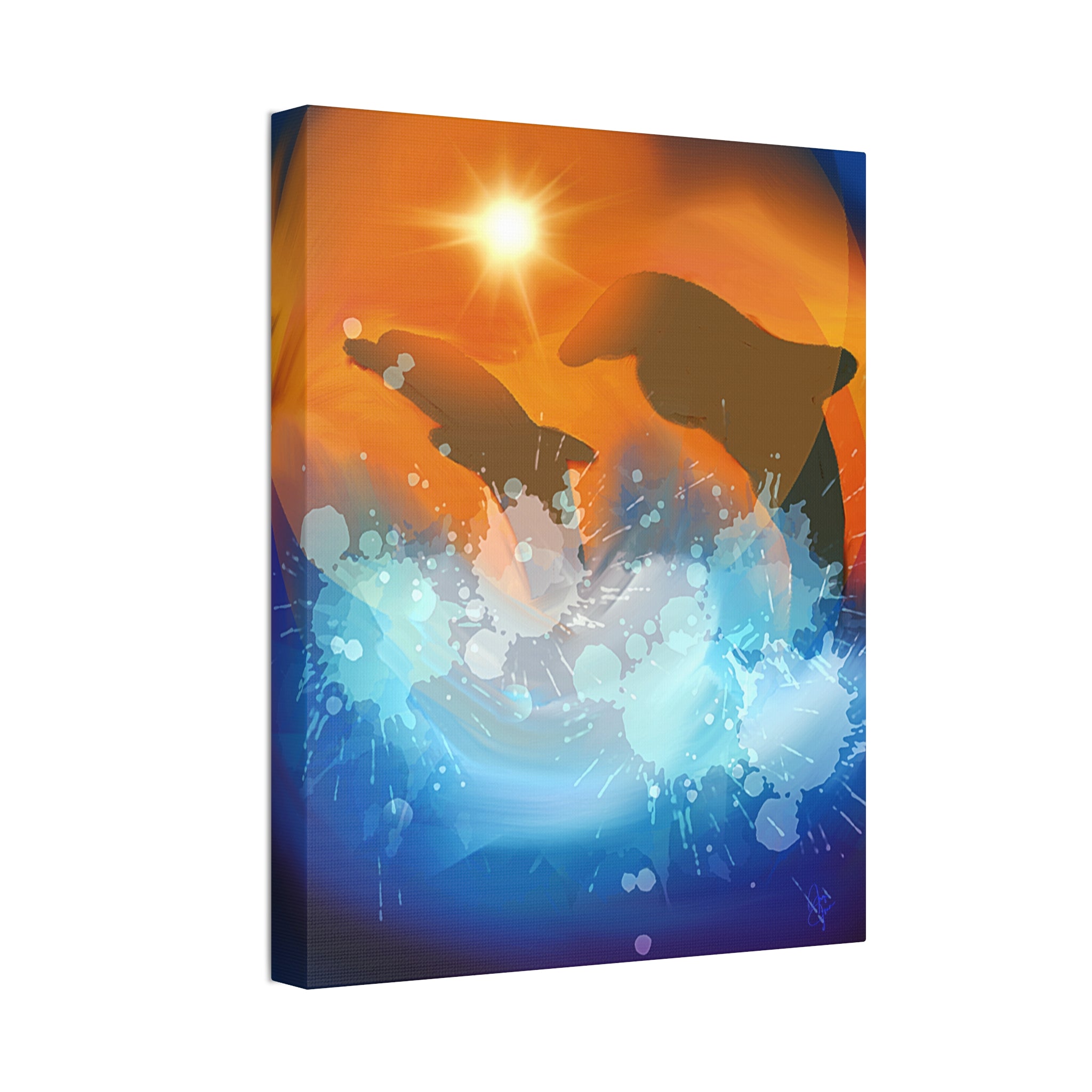 Sunset Dolphin Canvas Wall Art — Vibrant Ocean Sunset Stretch Canvas