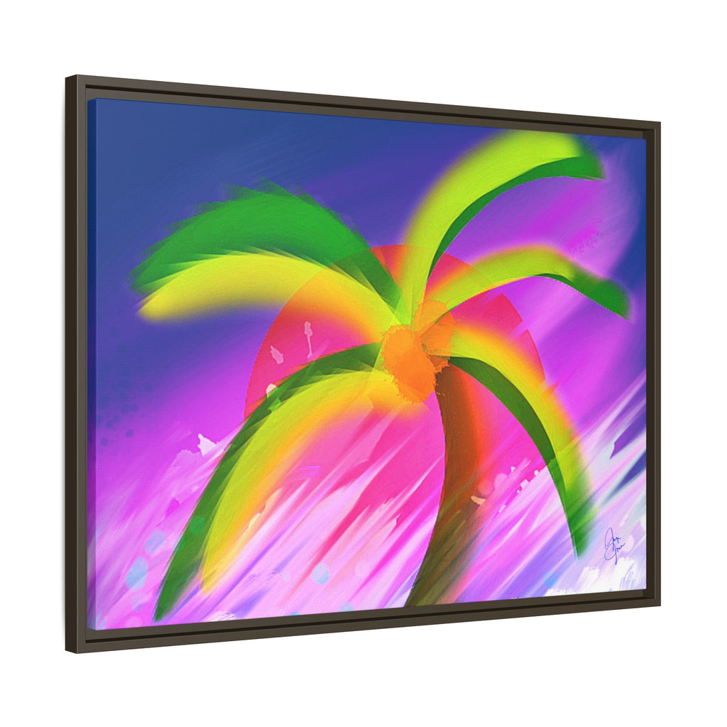 Framed Matte Canvas Print — Neon Palm Beach Art