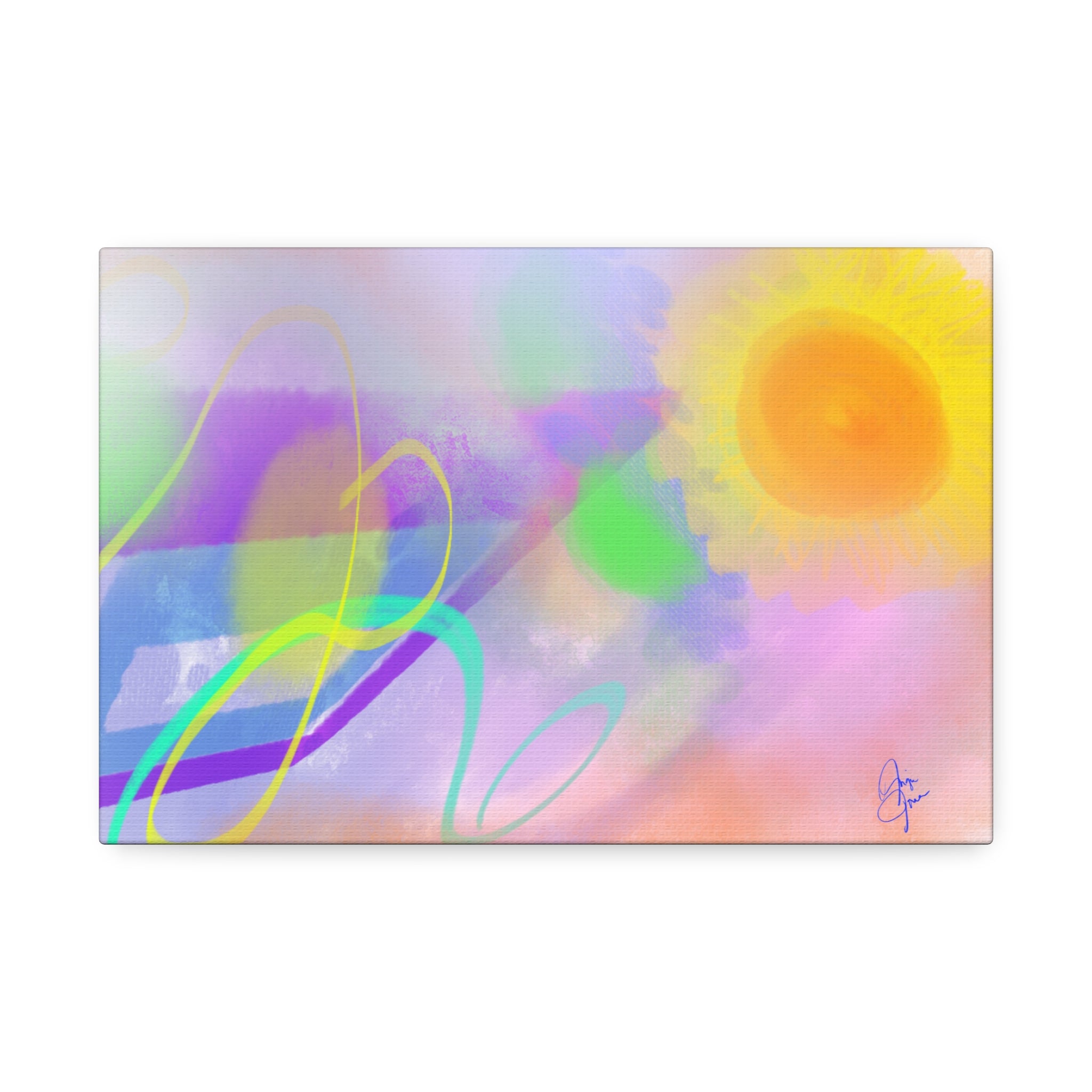 Abstract Sunrise Canvas Wall Art – Bright Pastel Sun & Swirls (1.5" Stretched)