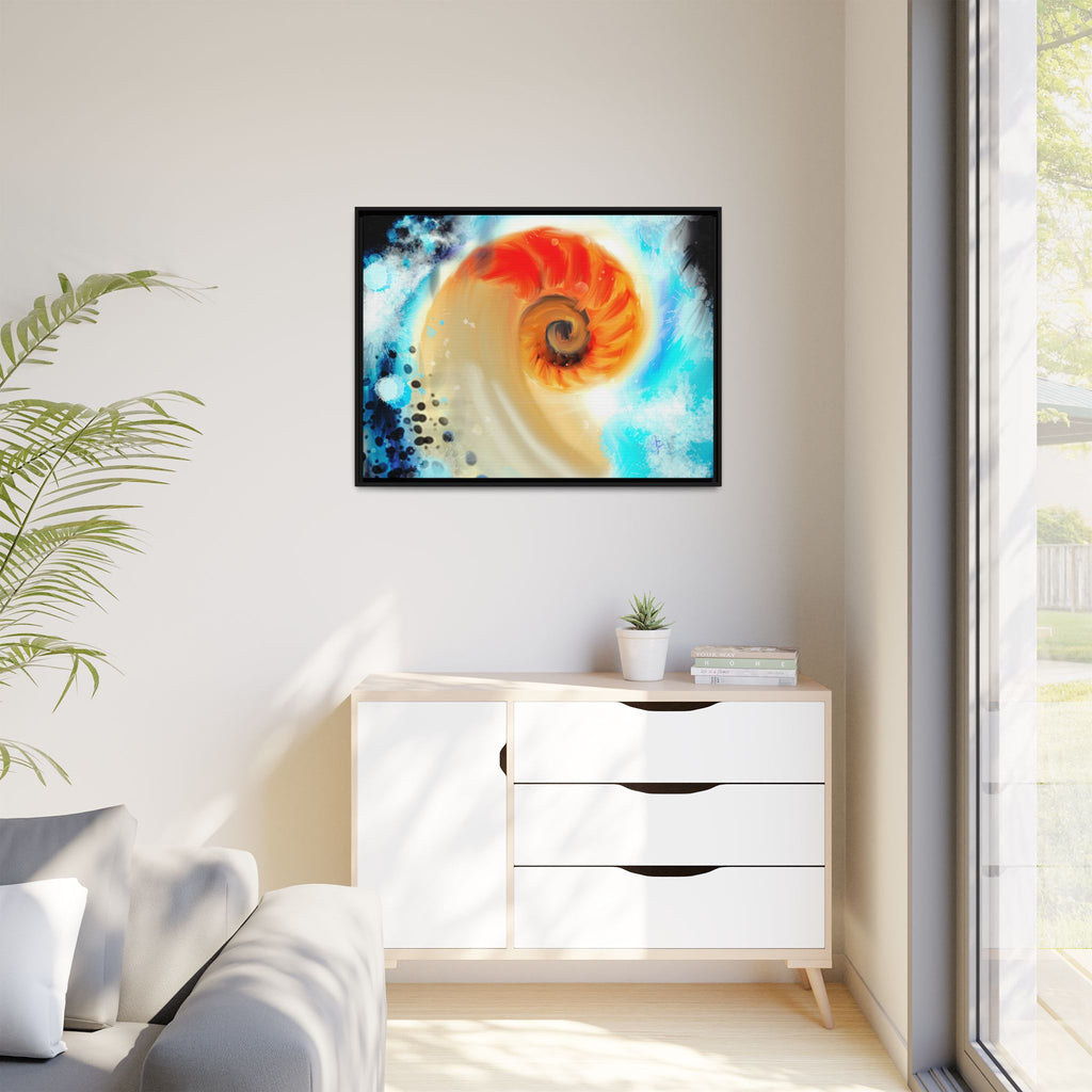 Framed Abstract Spiral Canvas Art — Vibrant Nautical Wave Print