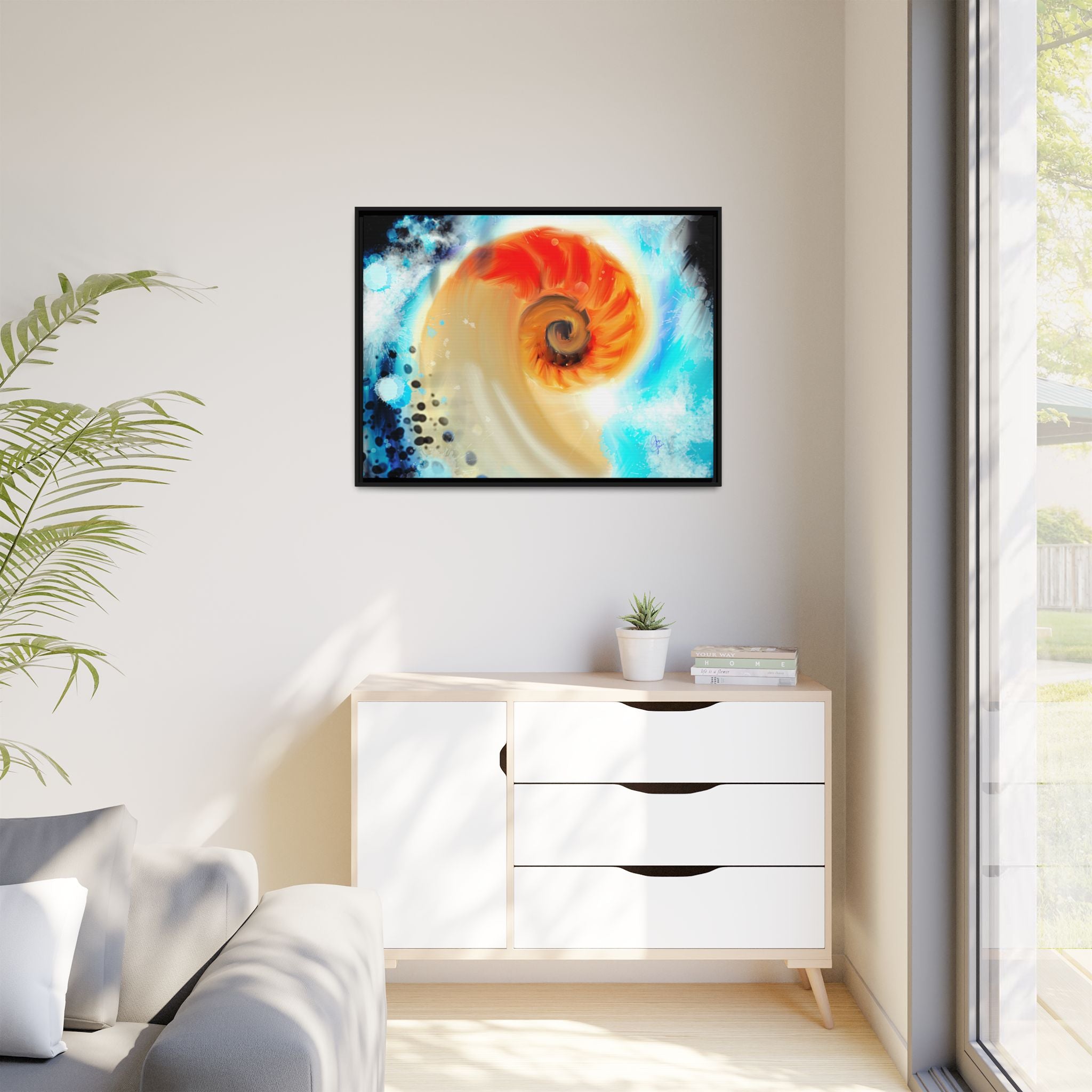 Framed Abstract Spiral Canvas Art — Vibrant Nautical Wave Print