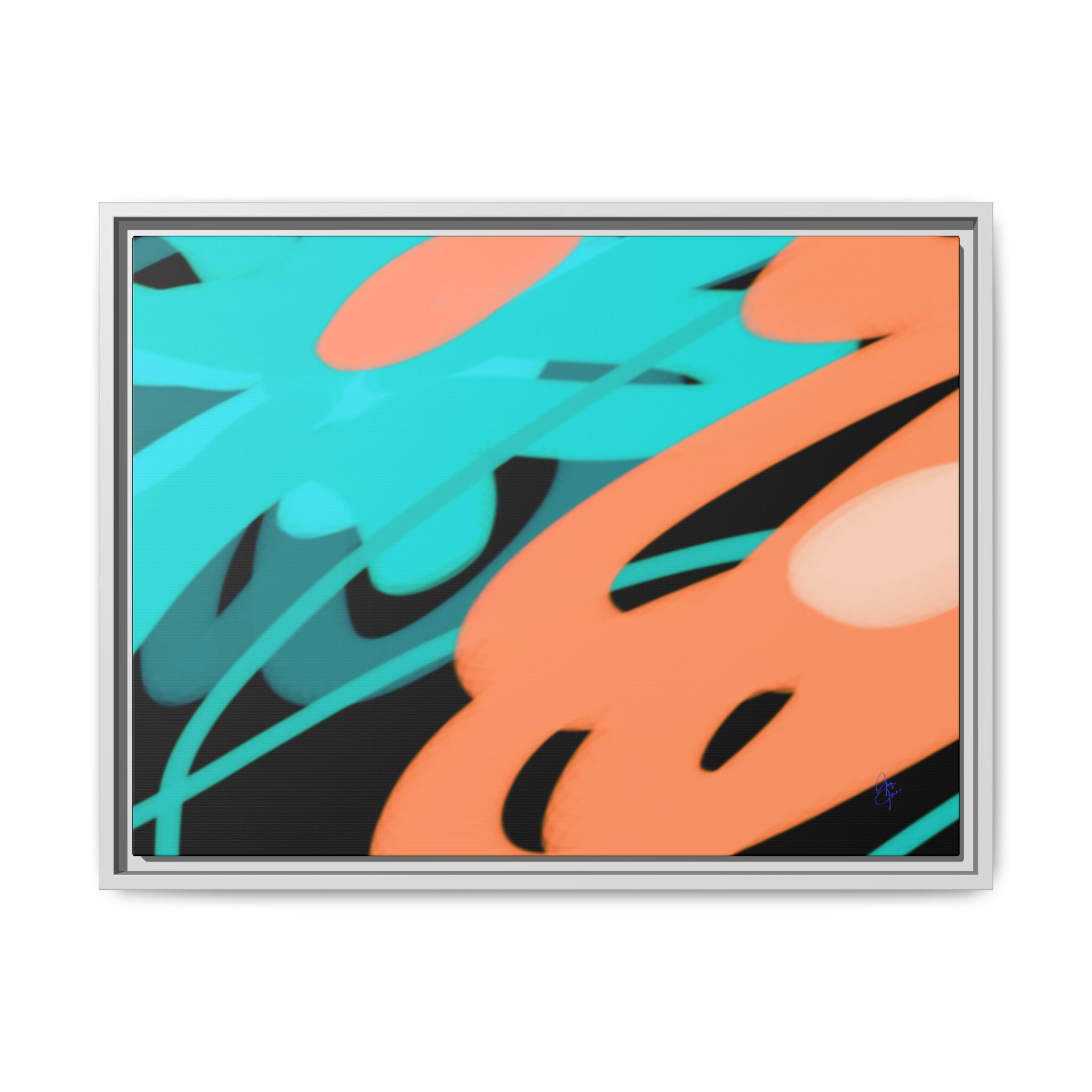 Abstract Teal & Coral Splash Framed Canvas