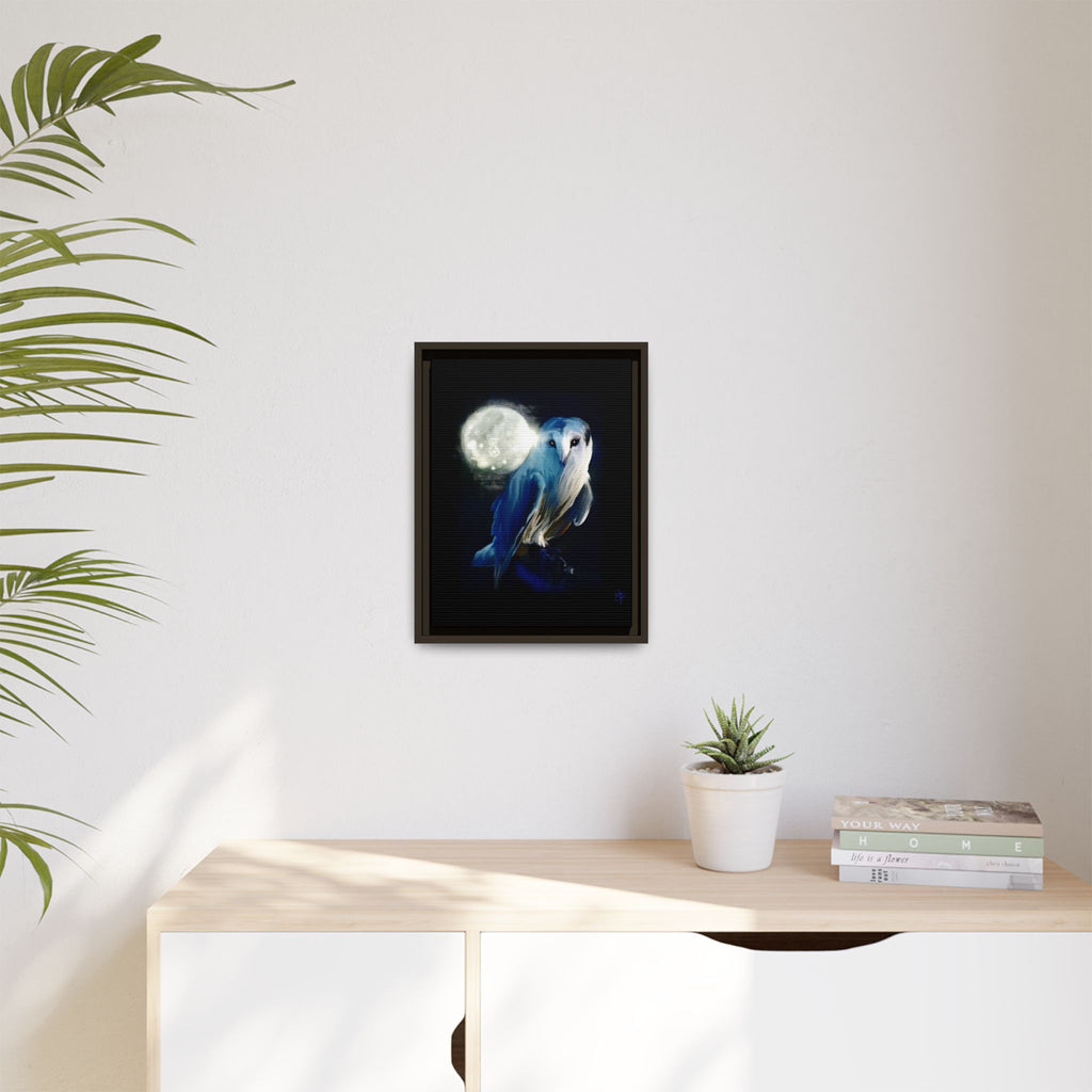 Moonlight Owl Matte Framed Canvas — Mystical Blue Owl Wall Art