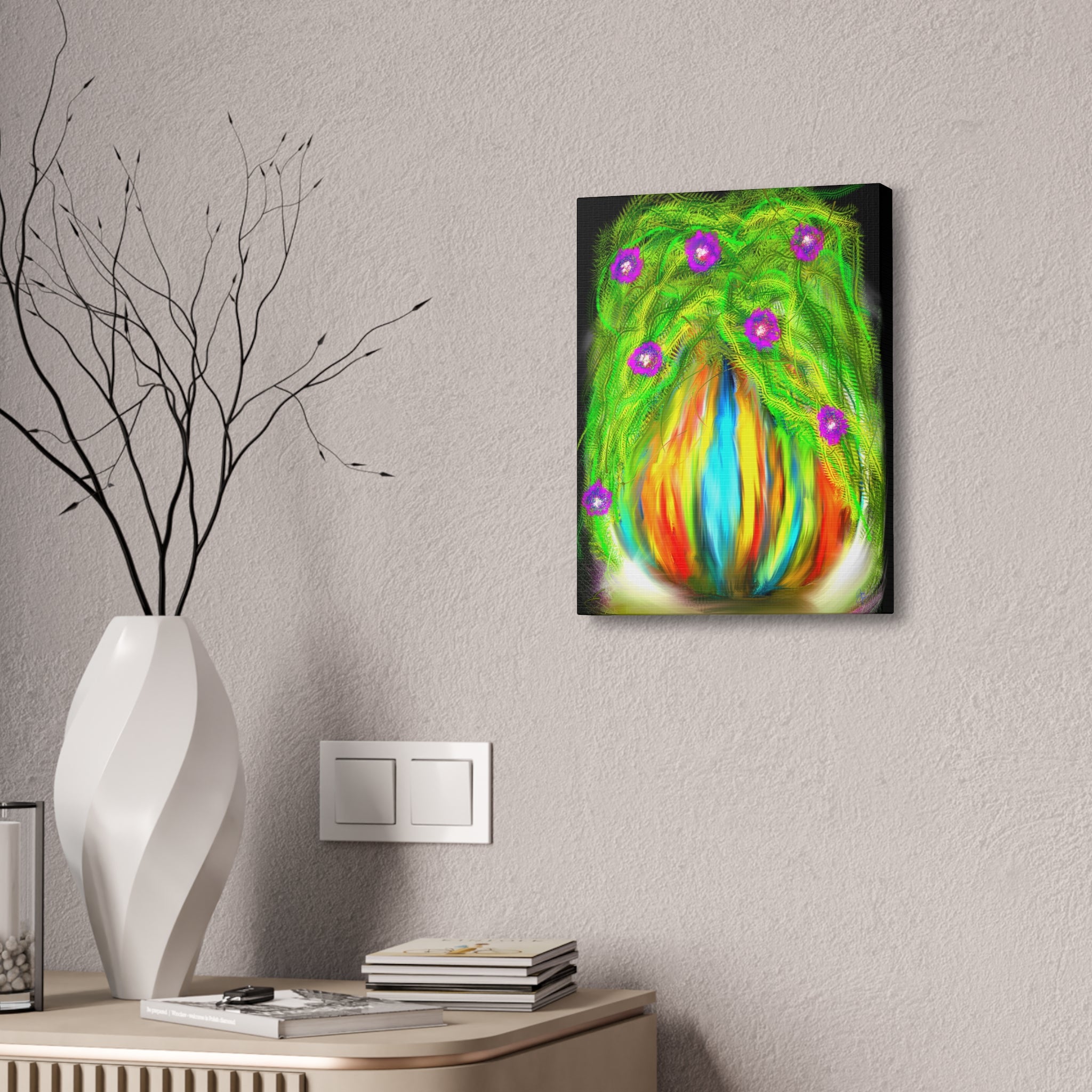 Abstract Floral Canvas Print — Colorful Blooming Vase Wall Art