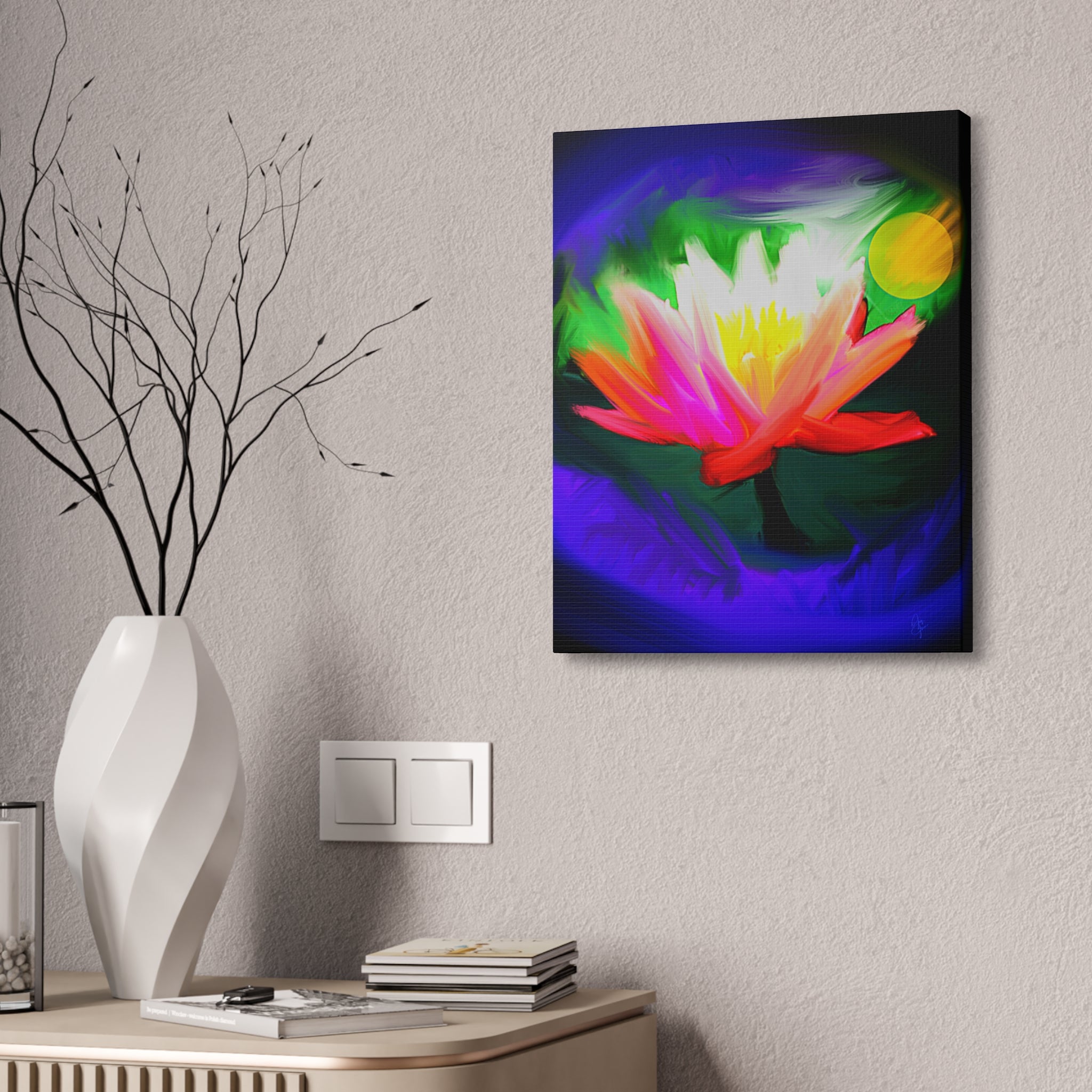 Vibrant Lotus Canvas Print — Bright Floral Stretched Wall Art