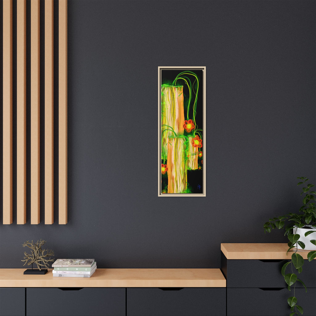 Framed Matte Canvas Print — Neon Floral Candlelight Art
