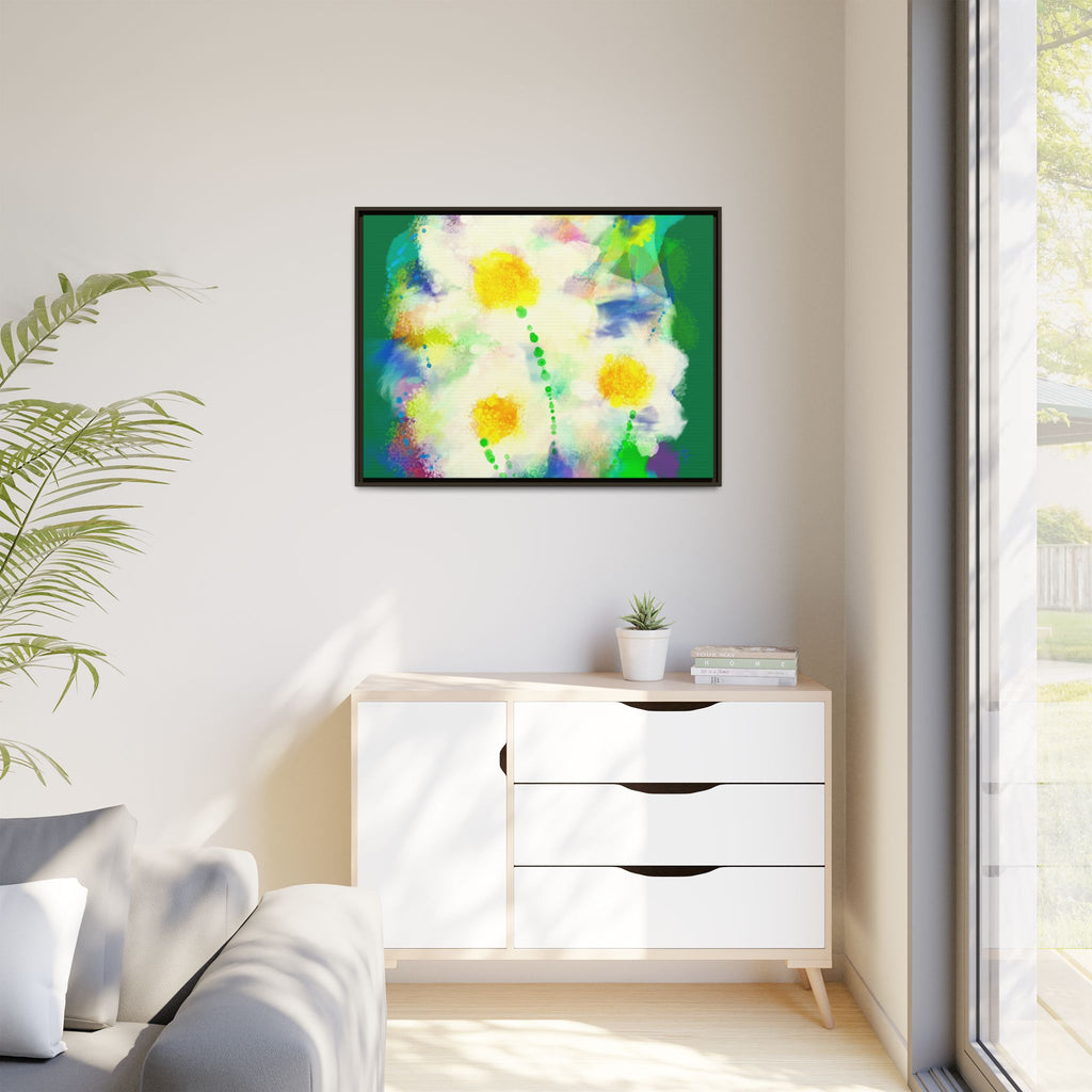 Framed Matte Canvas - Watercolor Yellow Floral Abstract Wall Art