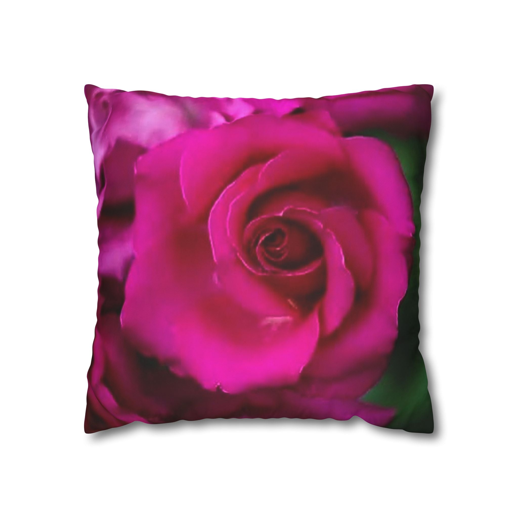 Pink Rose Floral Pillowcase — Square Poly Canvas Decorative Throw Pillow