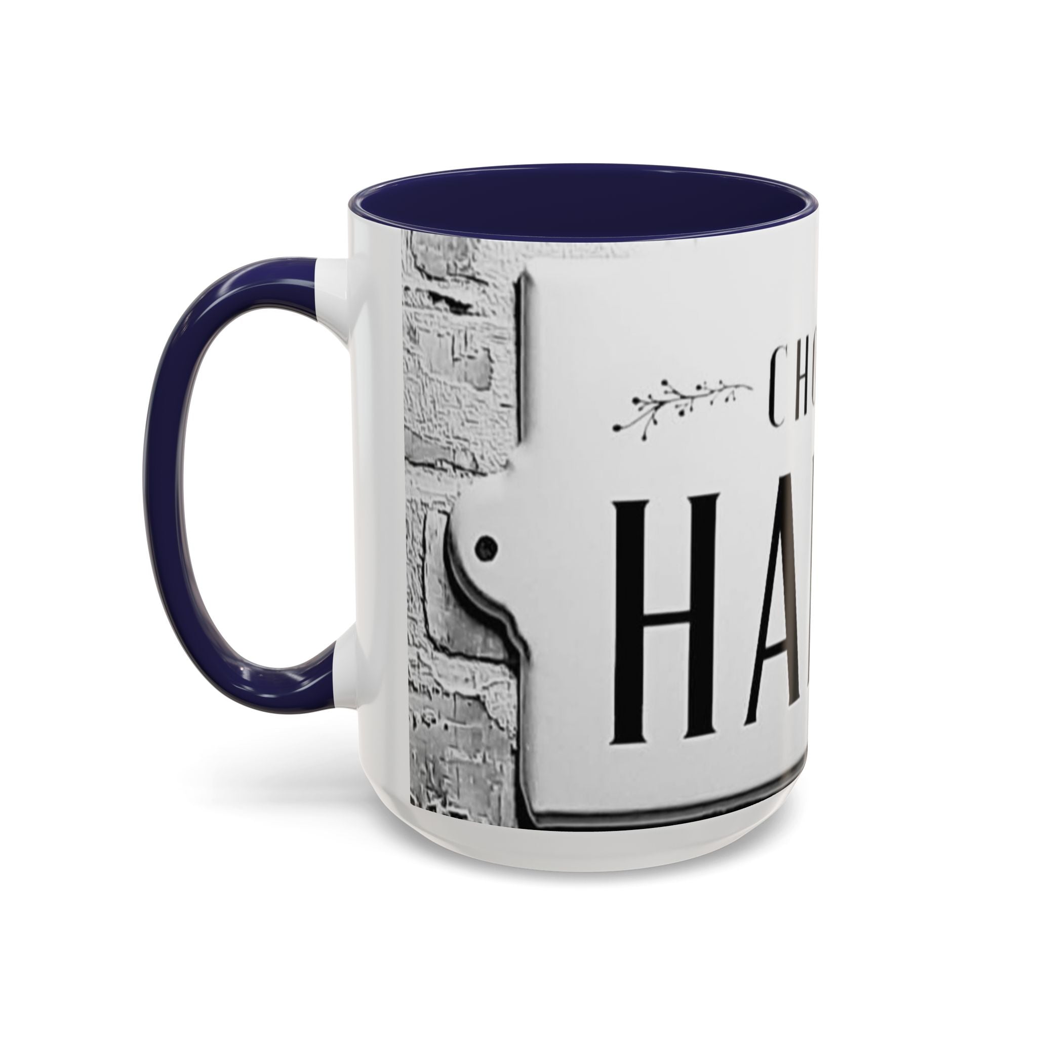Choose Happy Accent Coffee Mug – Inspirational Black & White Ceramic Mug (11/15oz)