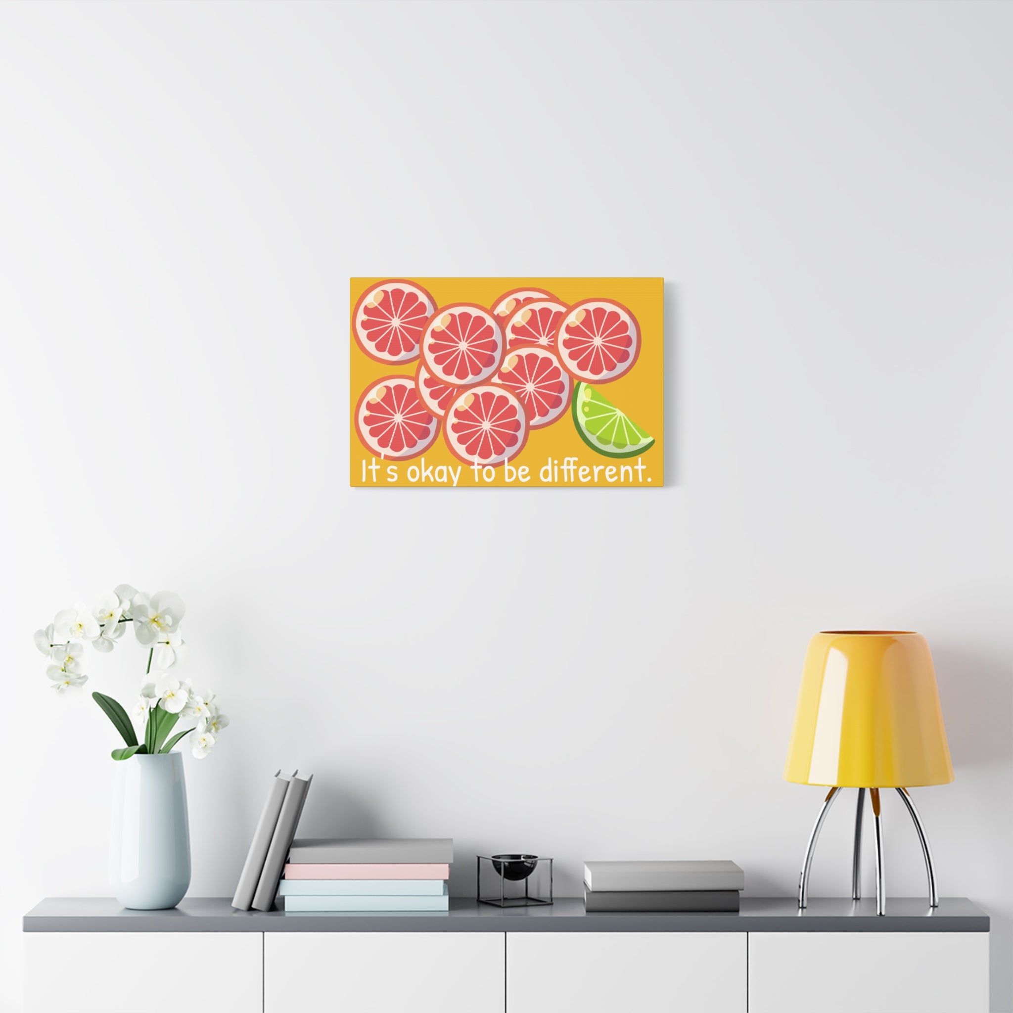 Canvas Wall Art — "It’s Okay to Be Different" Grapefruit & Lime Inspirational Print