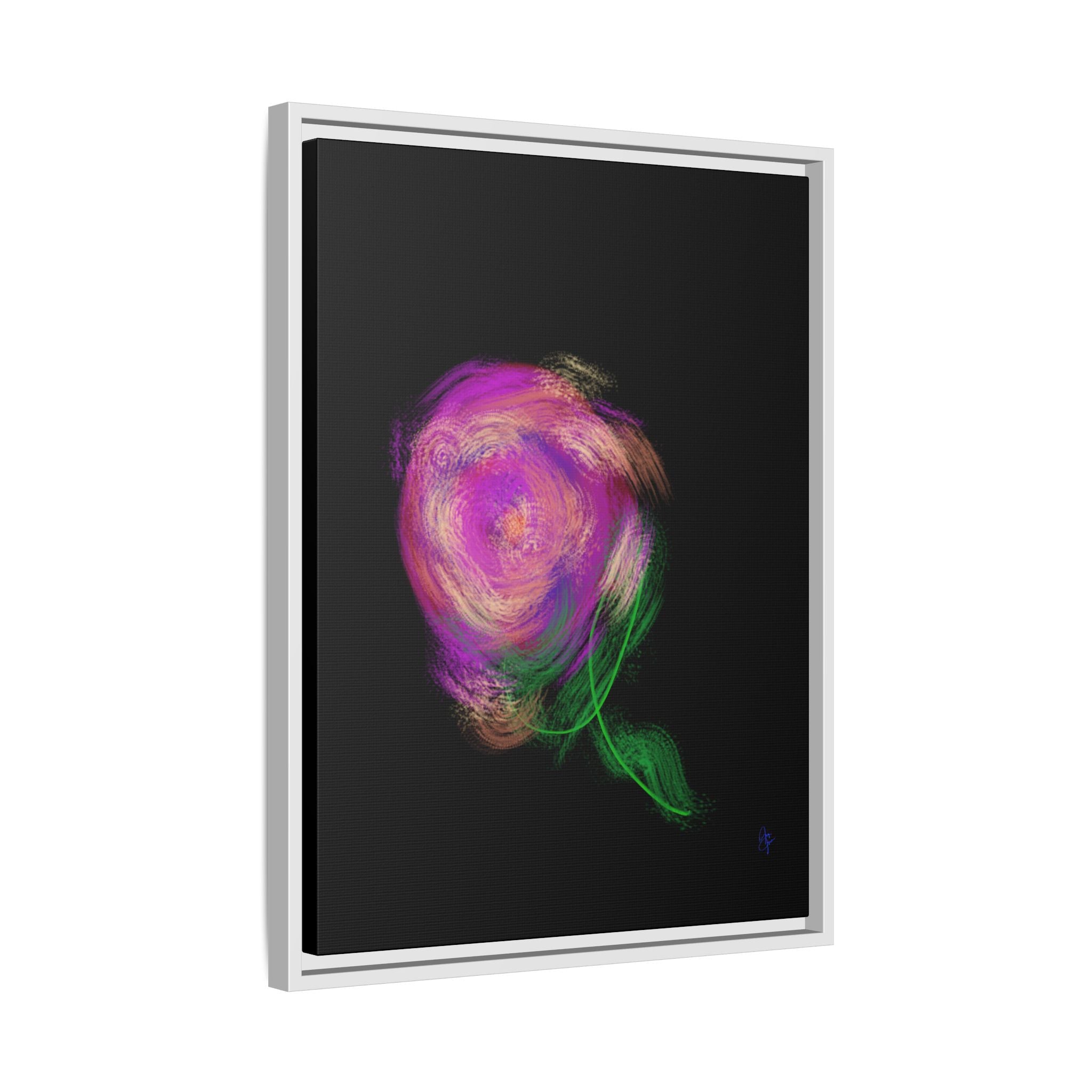 Abstract Rose Swirl Matte Framed Canvas — Multicolor Floral Wall Art