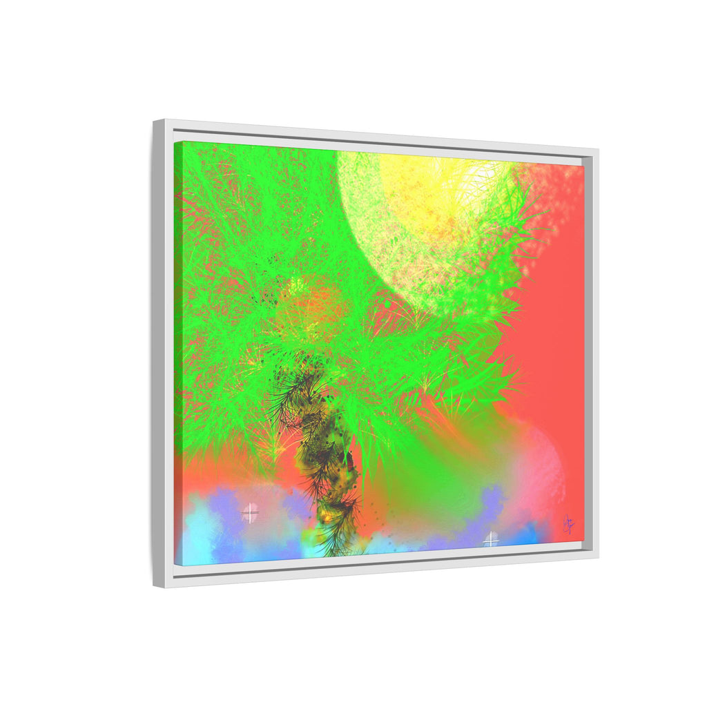 Abstract Neon Tree Matte Canvas Framed Art — Vibrant Green Moon Landscape