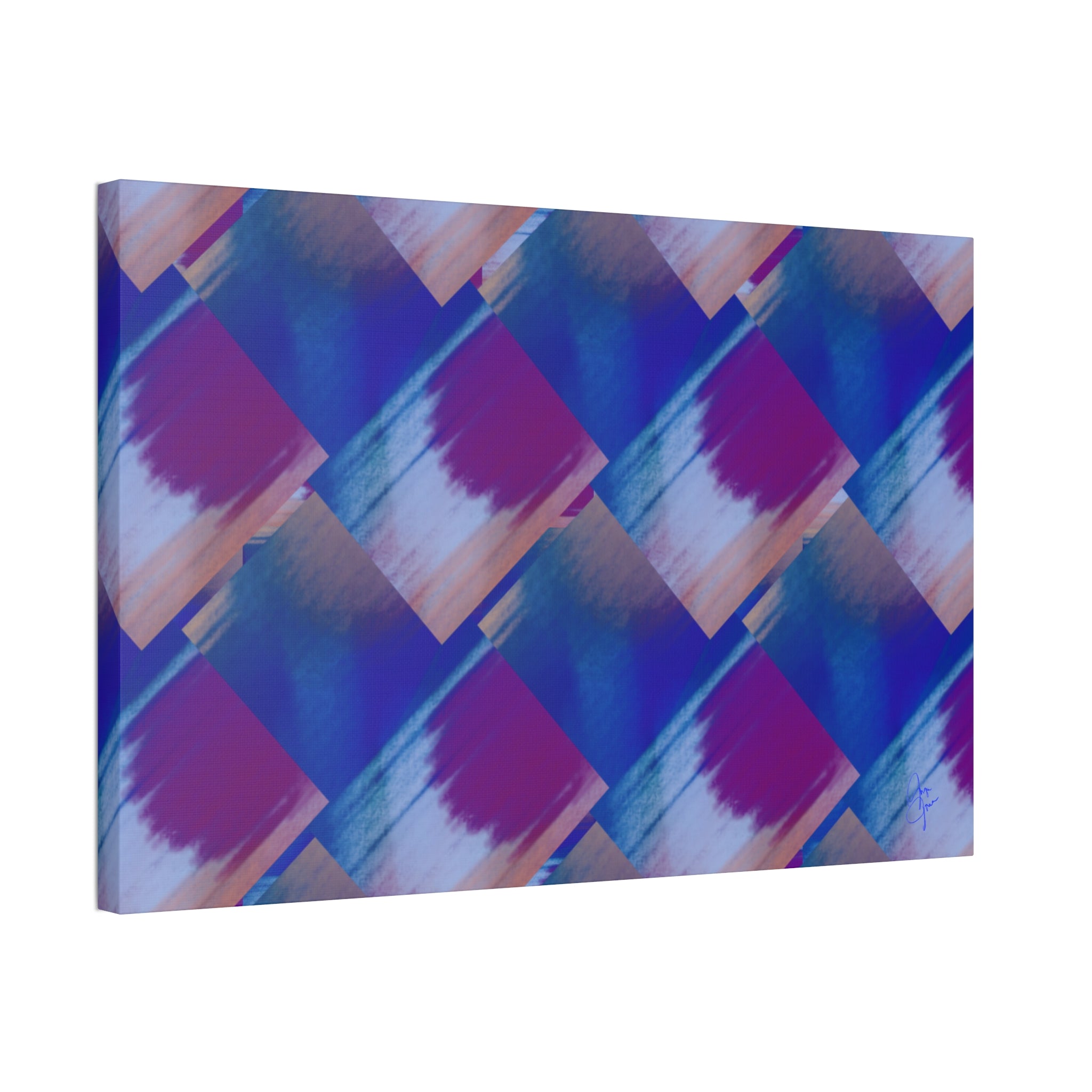 Abstract Diamond Wave Canvas Print — Blue & Purple Geometric Wall Art