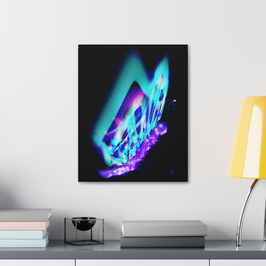 Neon Butterfly Canvas Print — Glowing Blue & Purple Wall Art (Stretched Canvas)