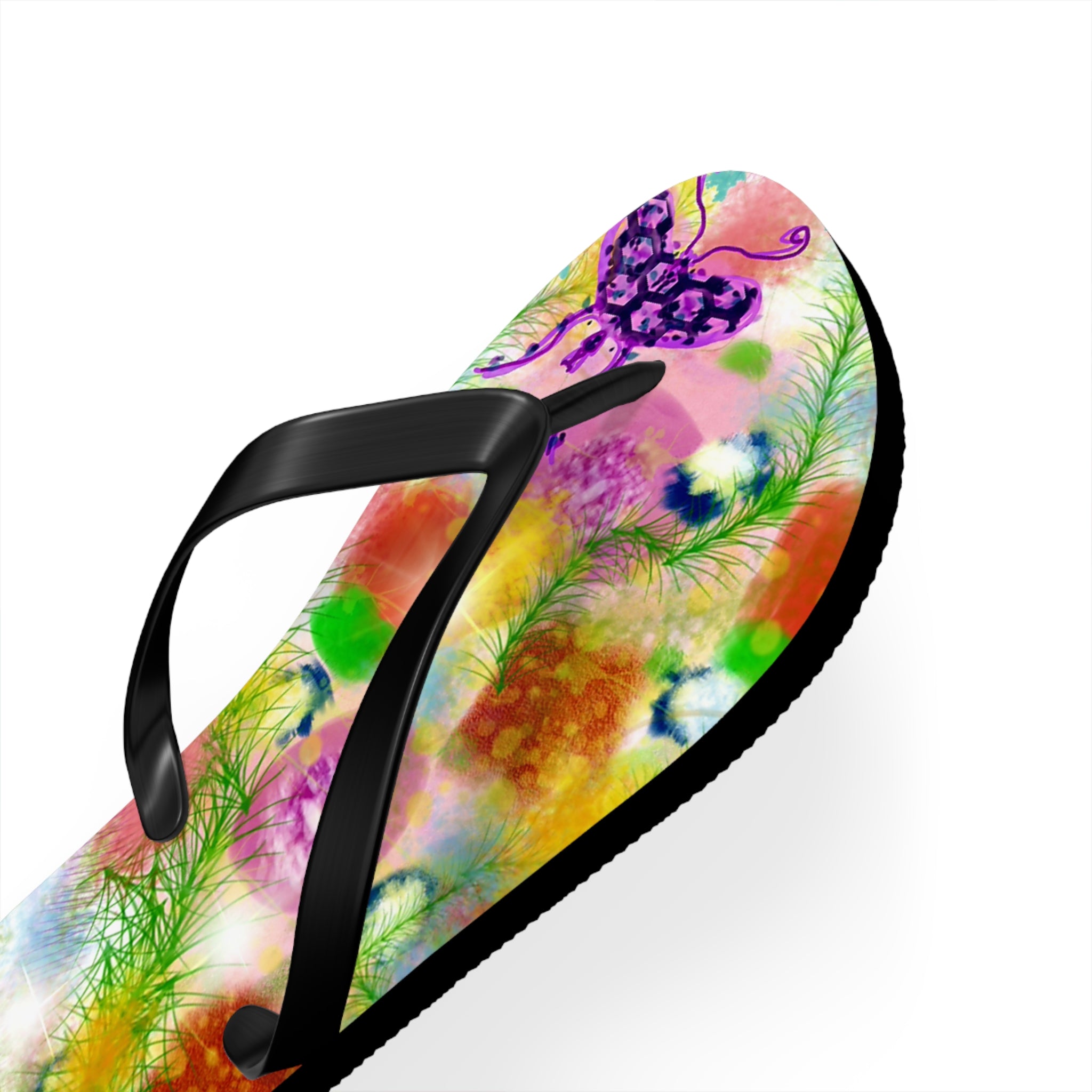 Floral Watercolor Flip Flops - Colorful Beach Sandals with Dreamy Garden Print