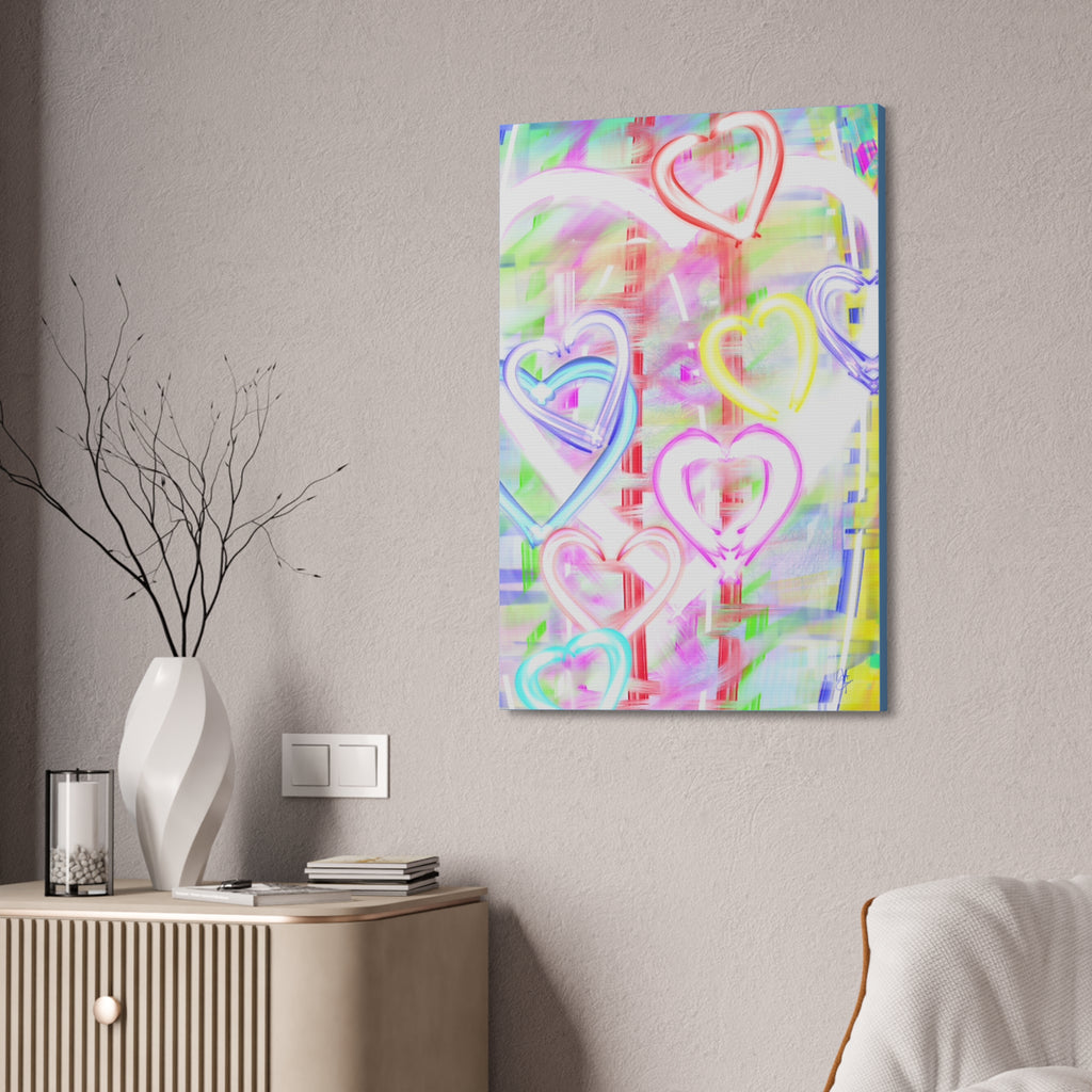 Colorful Neon Hearts Canvas Print — Stretched 1.5" Wall Art