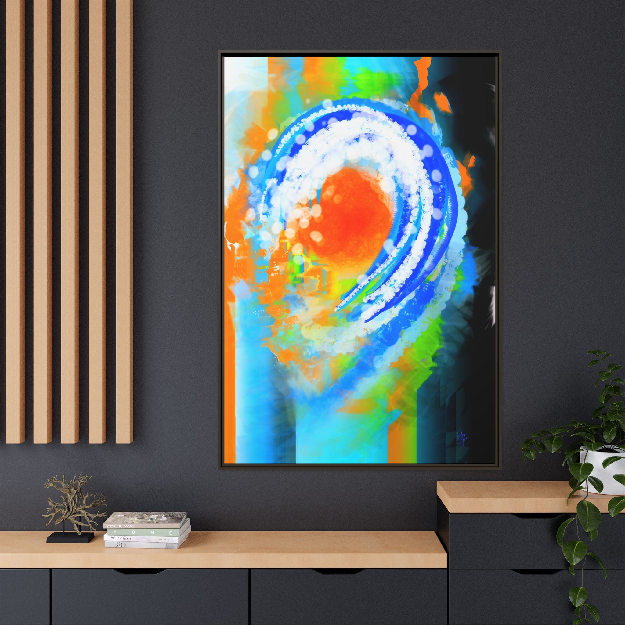 Abstract Ocean Wave Matte Canvas Print — Framed Multi‑Color Wall Art