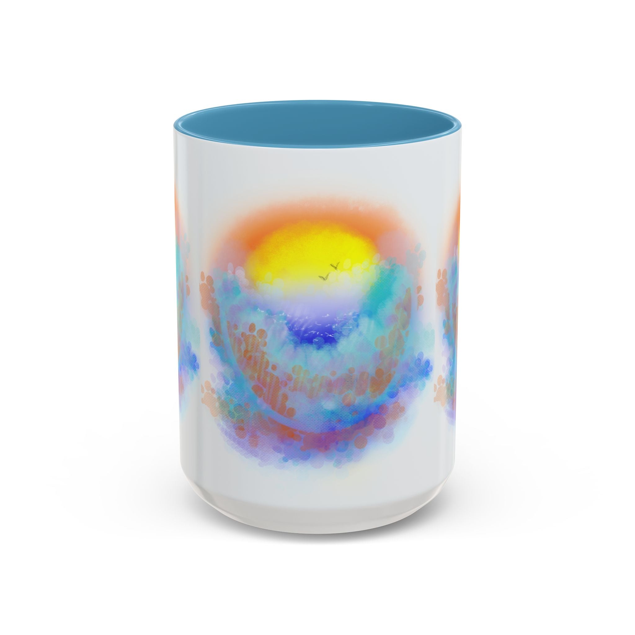 Sunrise Watercolor Accent Coffee Mug — Colorful Ocean Sunrise Art (11/15 oz)