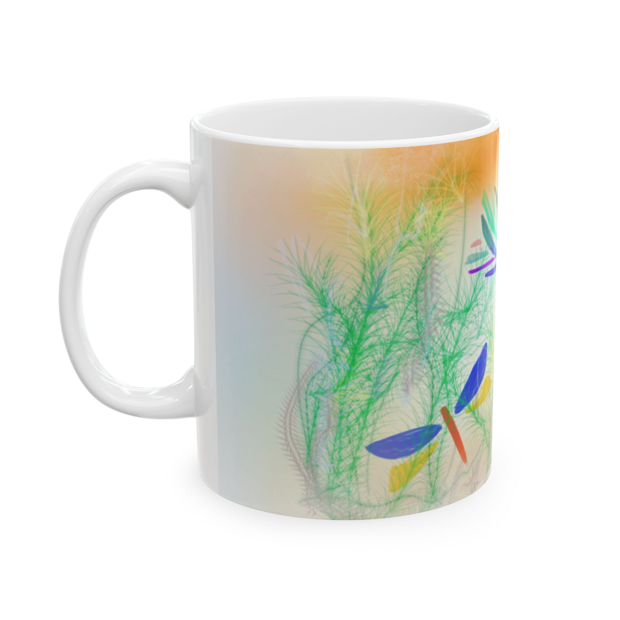 Dragonfly Garden Ceramic Mug — Colorful Nature Art, 11oz & 15oz