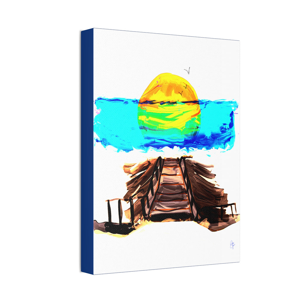 Beach Pier Sunrise Canvas Wall Art – Vibrant Tropical Seascape on Stretched Canvas