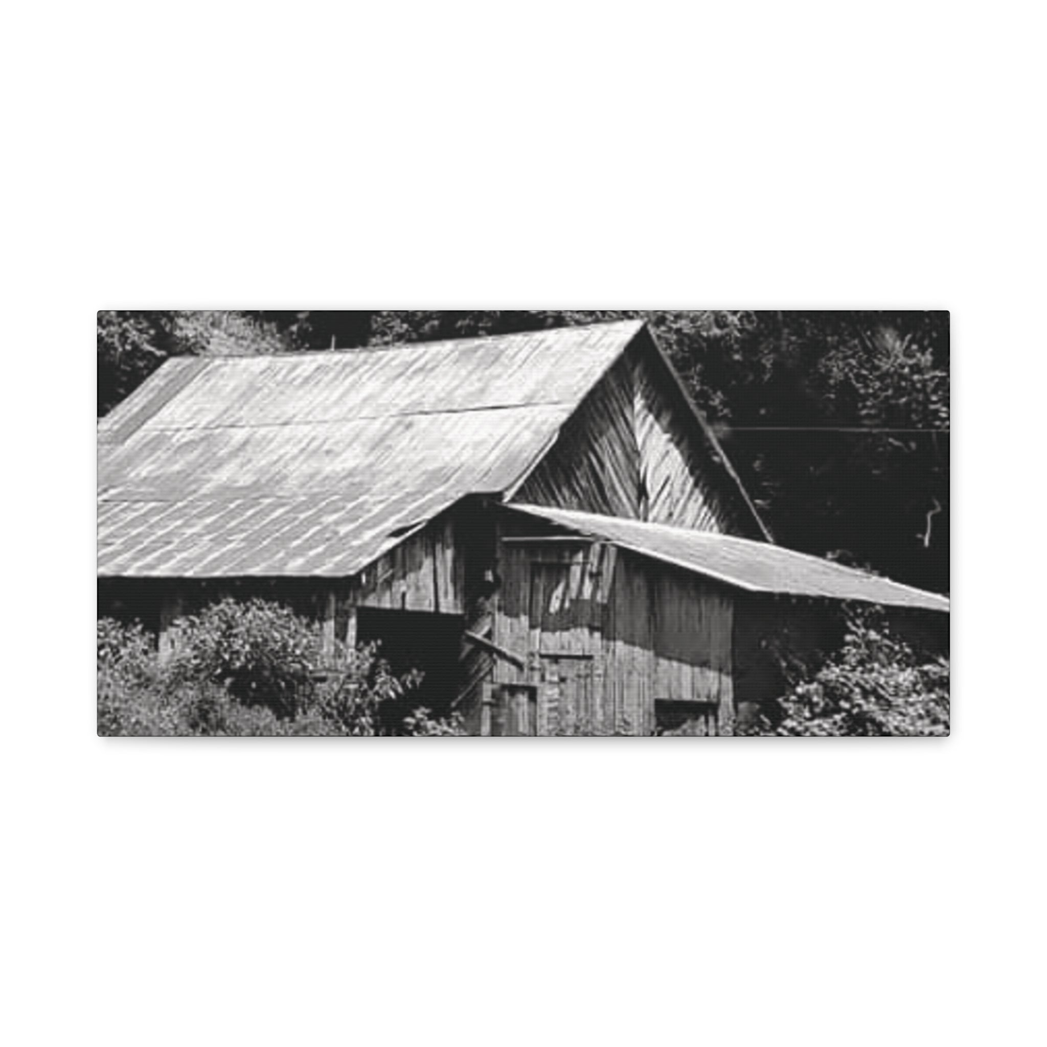 Rustic Barn Black & White Matte Canvas Print — Stretched Wall Art