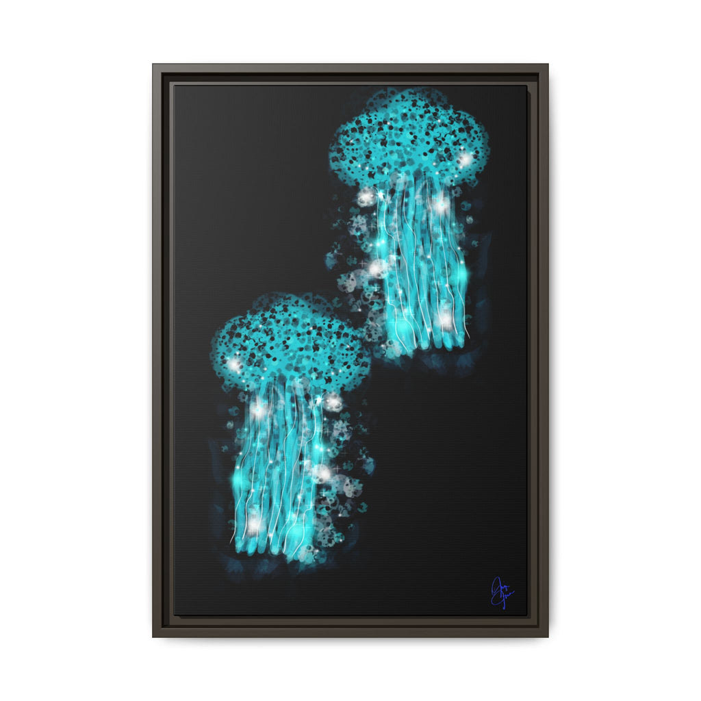 Glowing Jellyfish Art Print — Framed Matte Canvas