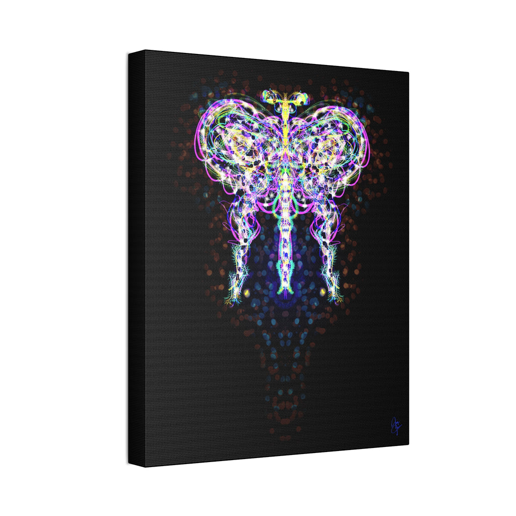 Butterfly Energy Canvas Print — Abstract Neon Butterfly Wall Art on Green