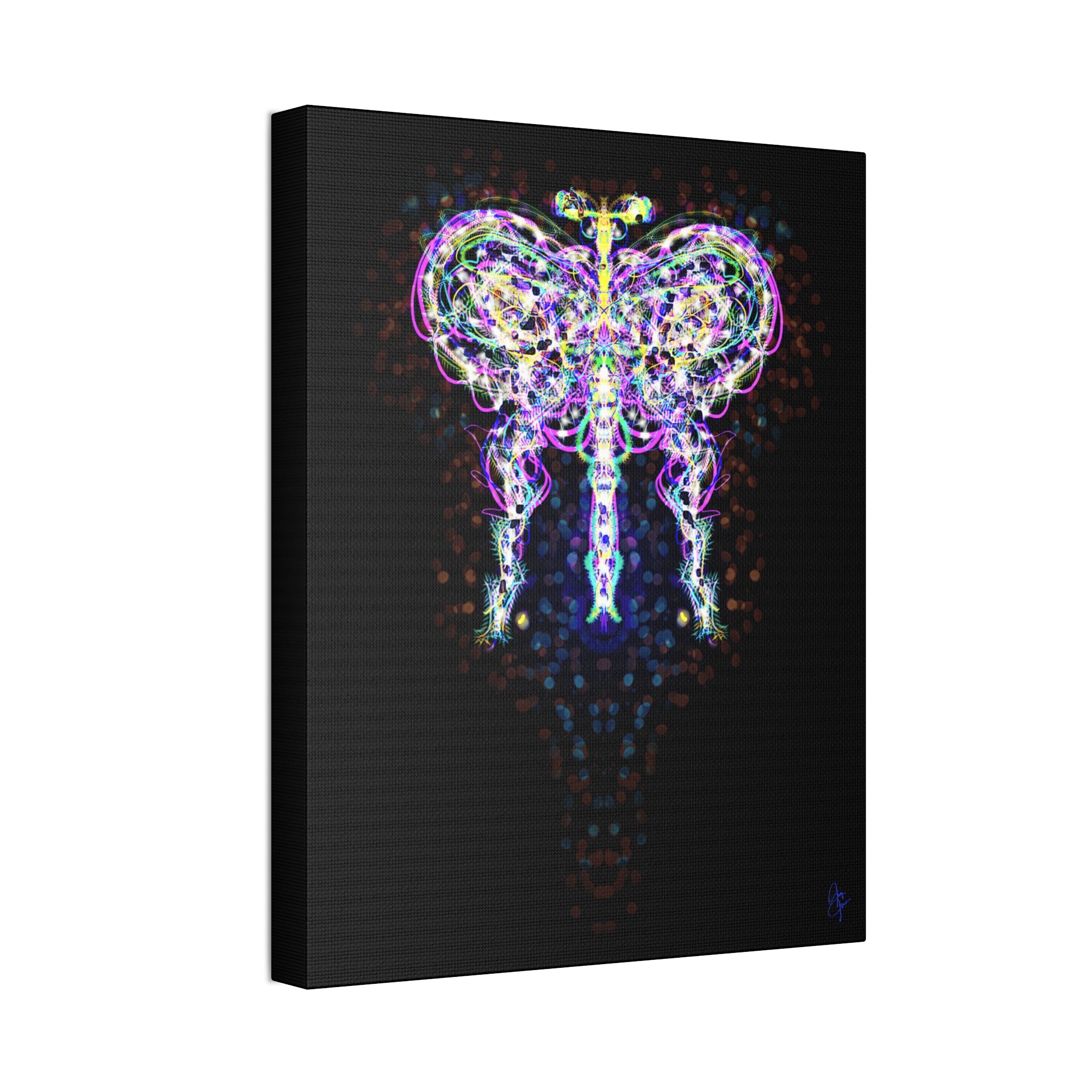 Butterfly Energy Canvas Print — Abstract Neon Butterfly Wall Art on Green
