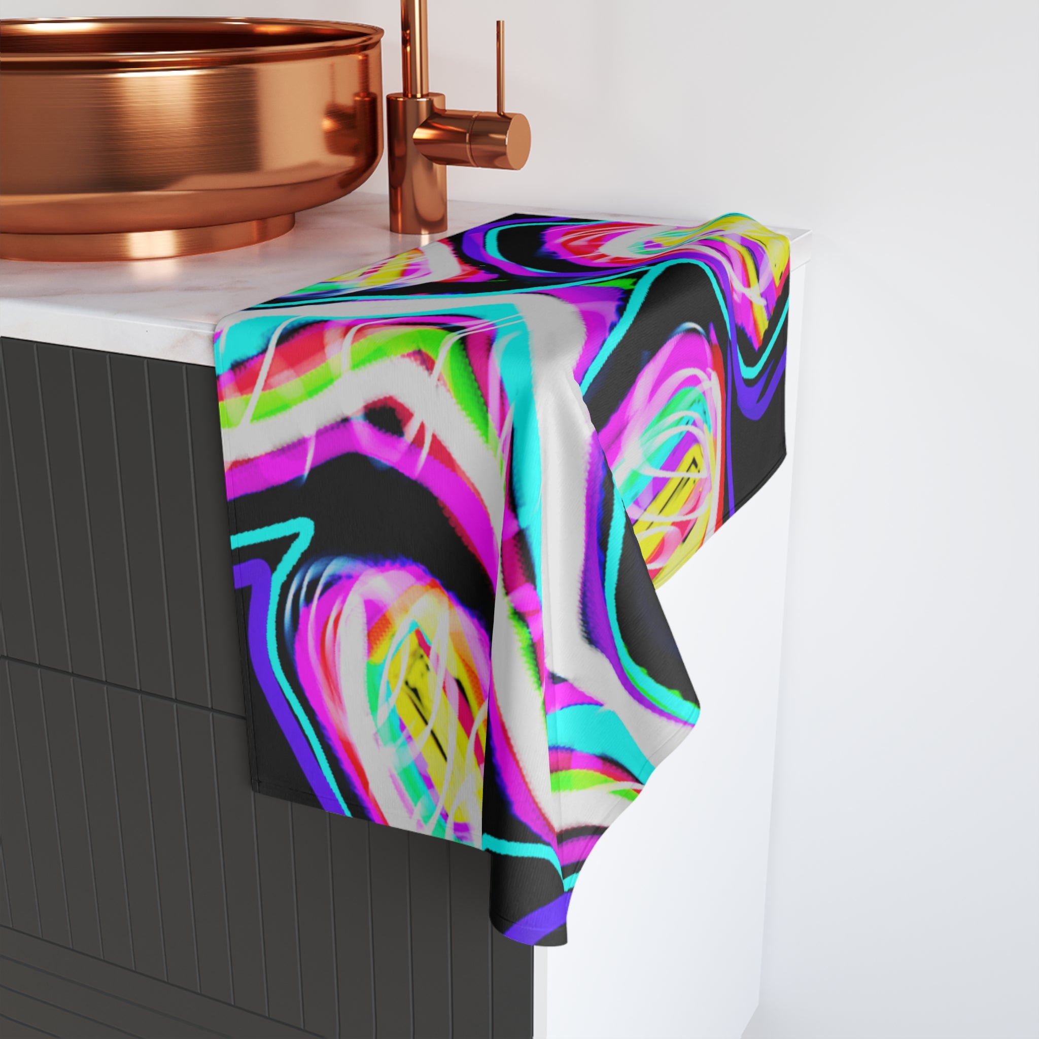 Abstract Neon Geode Hand Towel — Vibrant Psychedelic Bathroom Accent