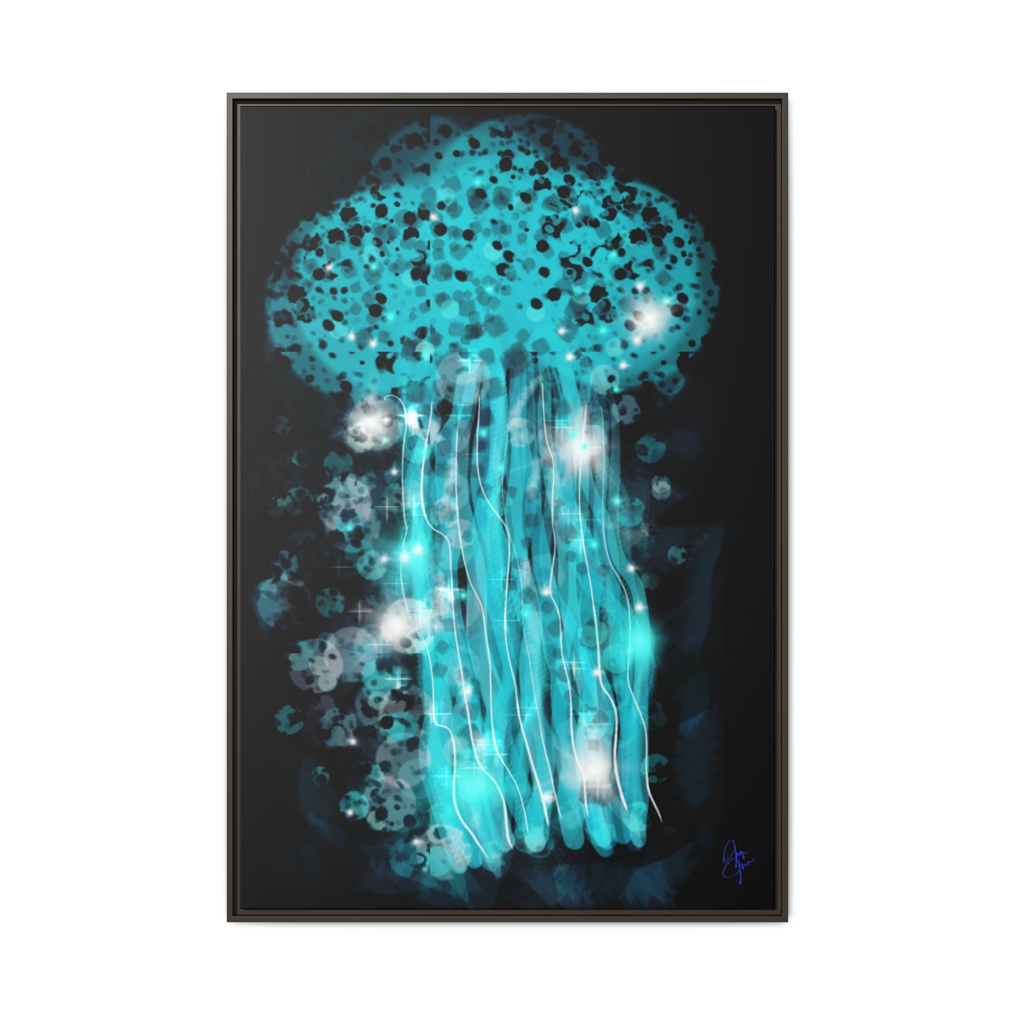 Glowing Jellyfish Art Print — Framed Matte Canvas