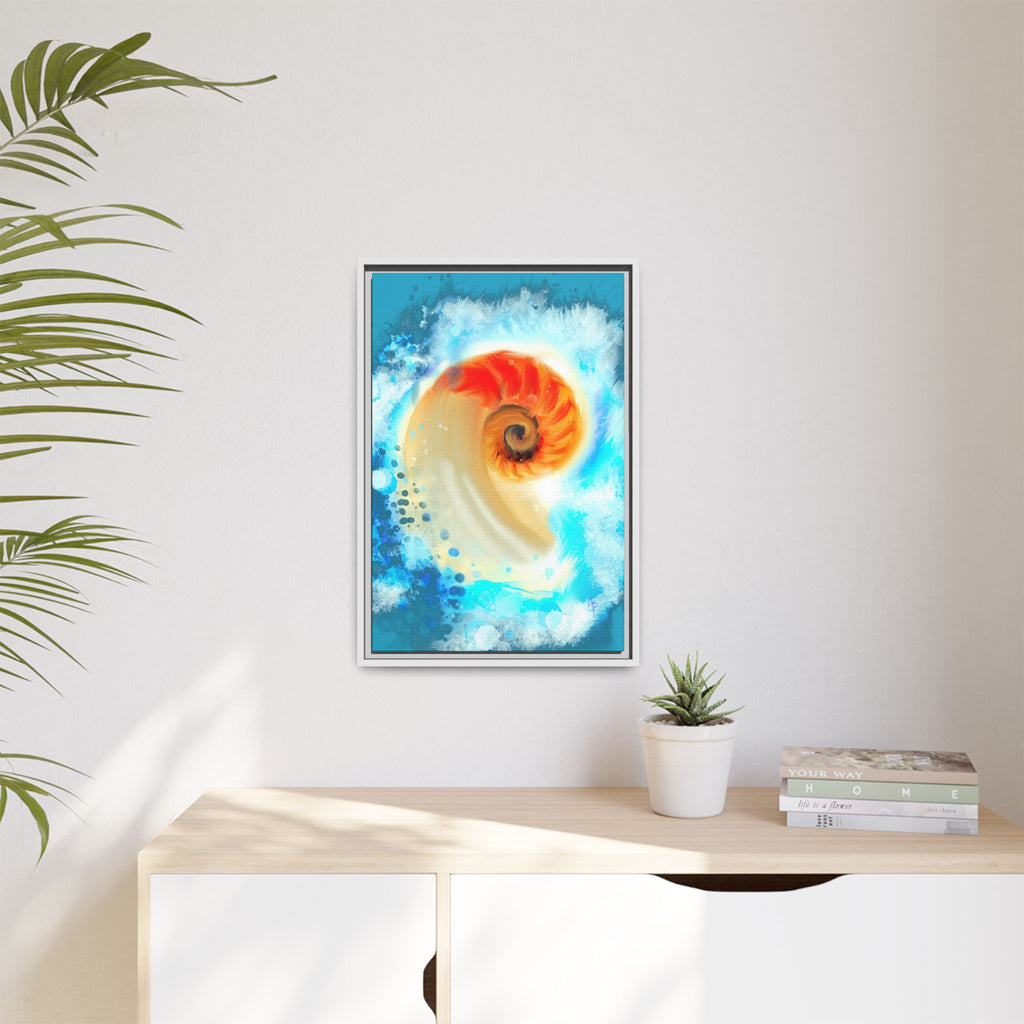 Framed Abstract Spiral Canvas Art — Vibrant Nautical Wave Print