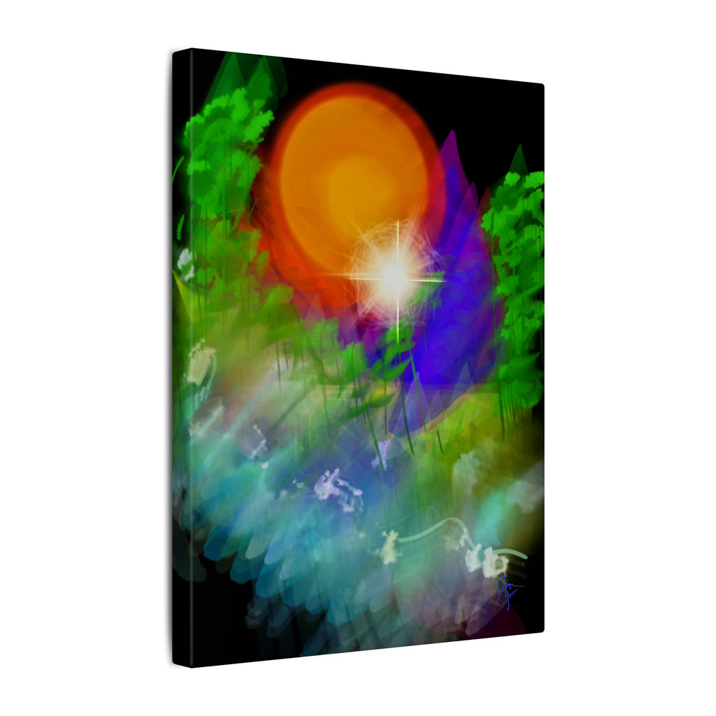 Sunburst Forest Matte Canvas Wall Art — Abstract Nature Landscape