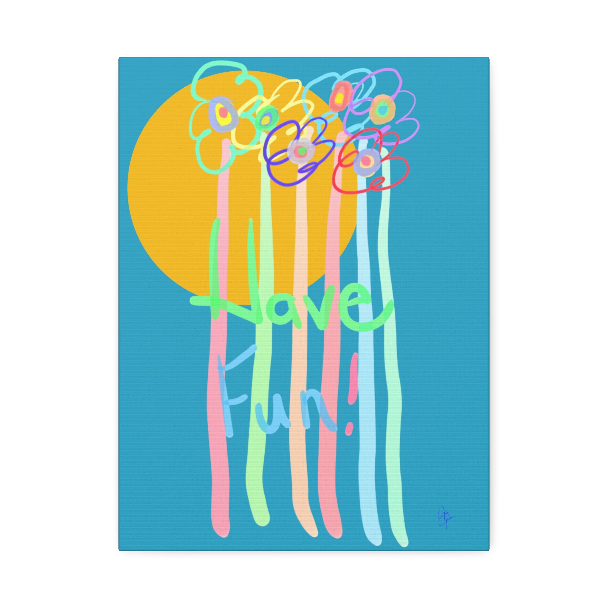 Have Fun Floral Canvas Art — Bright Green Stretched Wall Decor