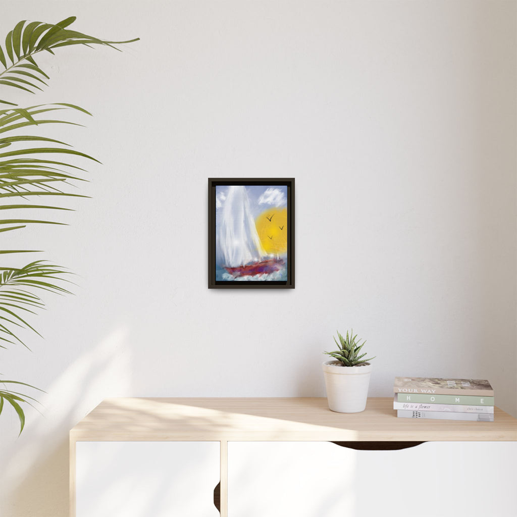 Sailboat Sunset Matte Framed Canvas Print — Coastal Seascape Wall Art