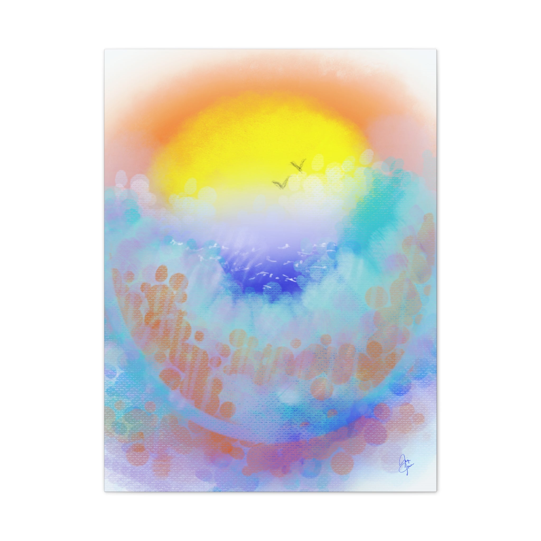 Sunrise Seascape Canvas Wall Art – Pastel Ocean Waves with Birds