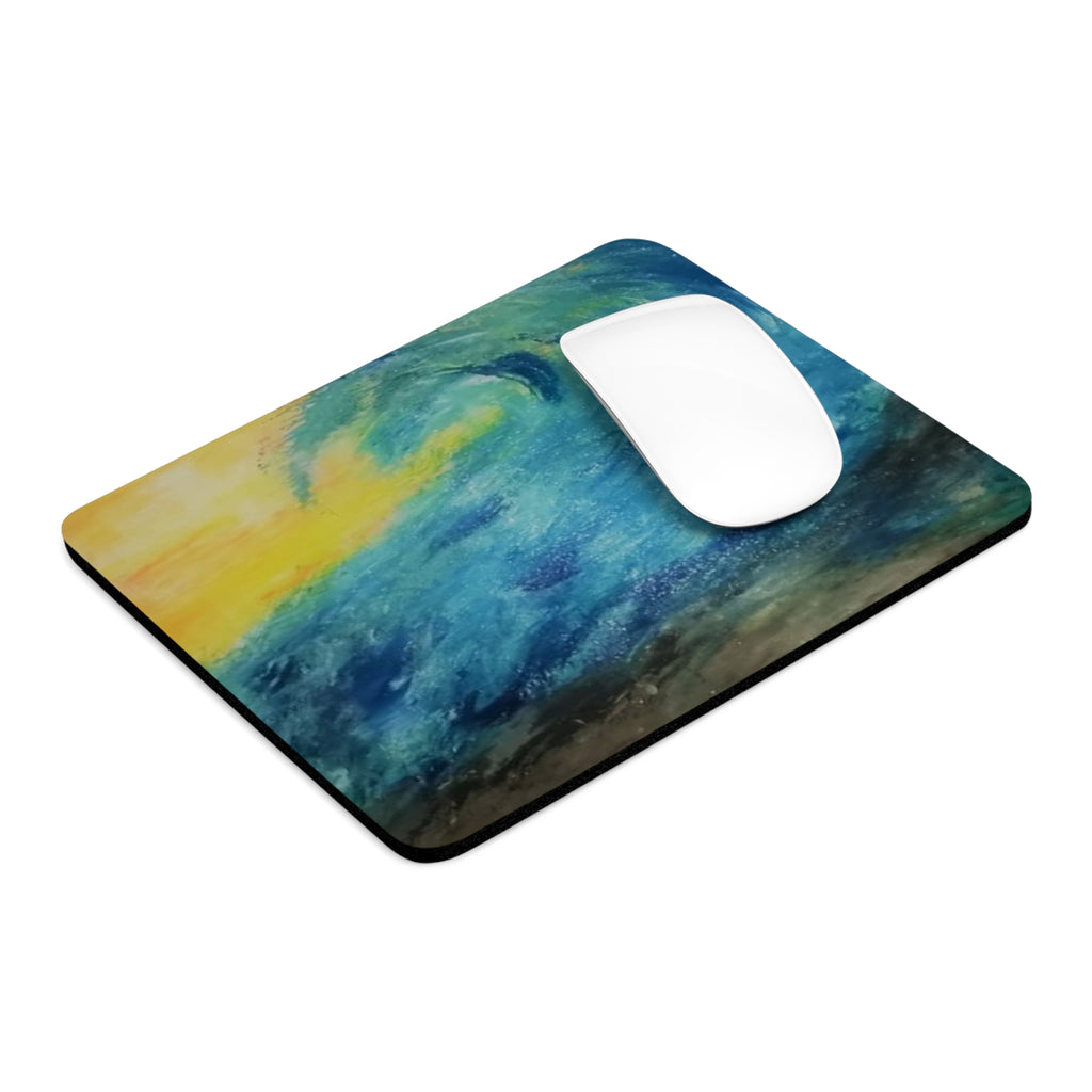 Ocean Wave Art Mouse Pad — Abstract Blue & Yellow Seascape Desk Mat