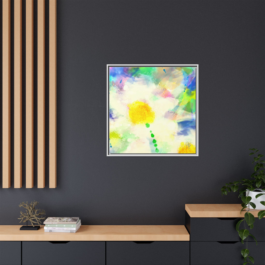 Framed Matte Canvas - Watercolor Yellow Floral Abstract Wall Art