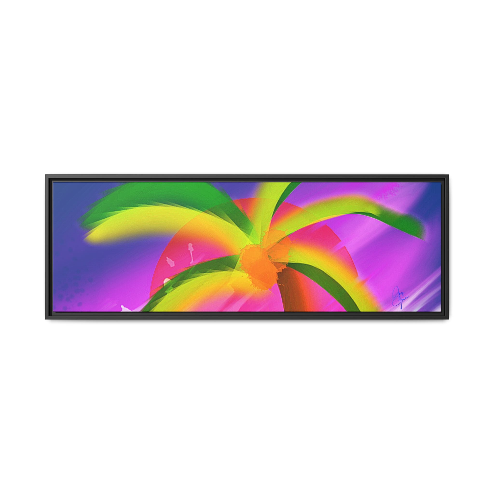 Framed Matte Canvas Print — Neon Palm Beach Art
