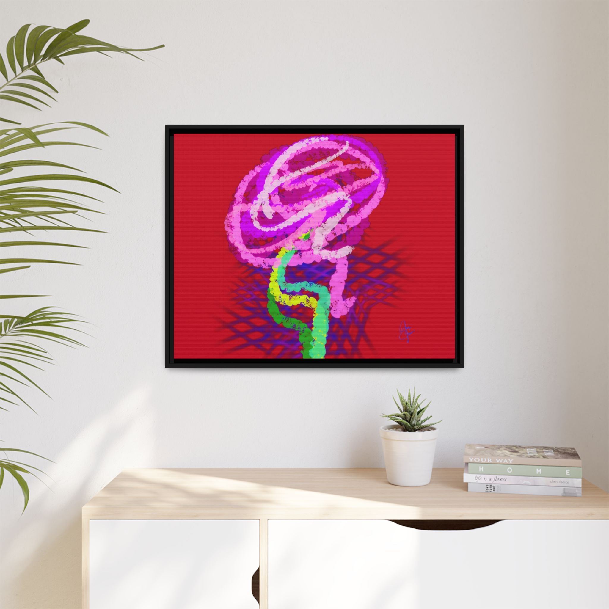 Framed Matte Canvas - Neon Rose Abstract Wall Art